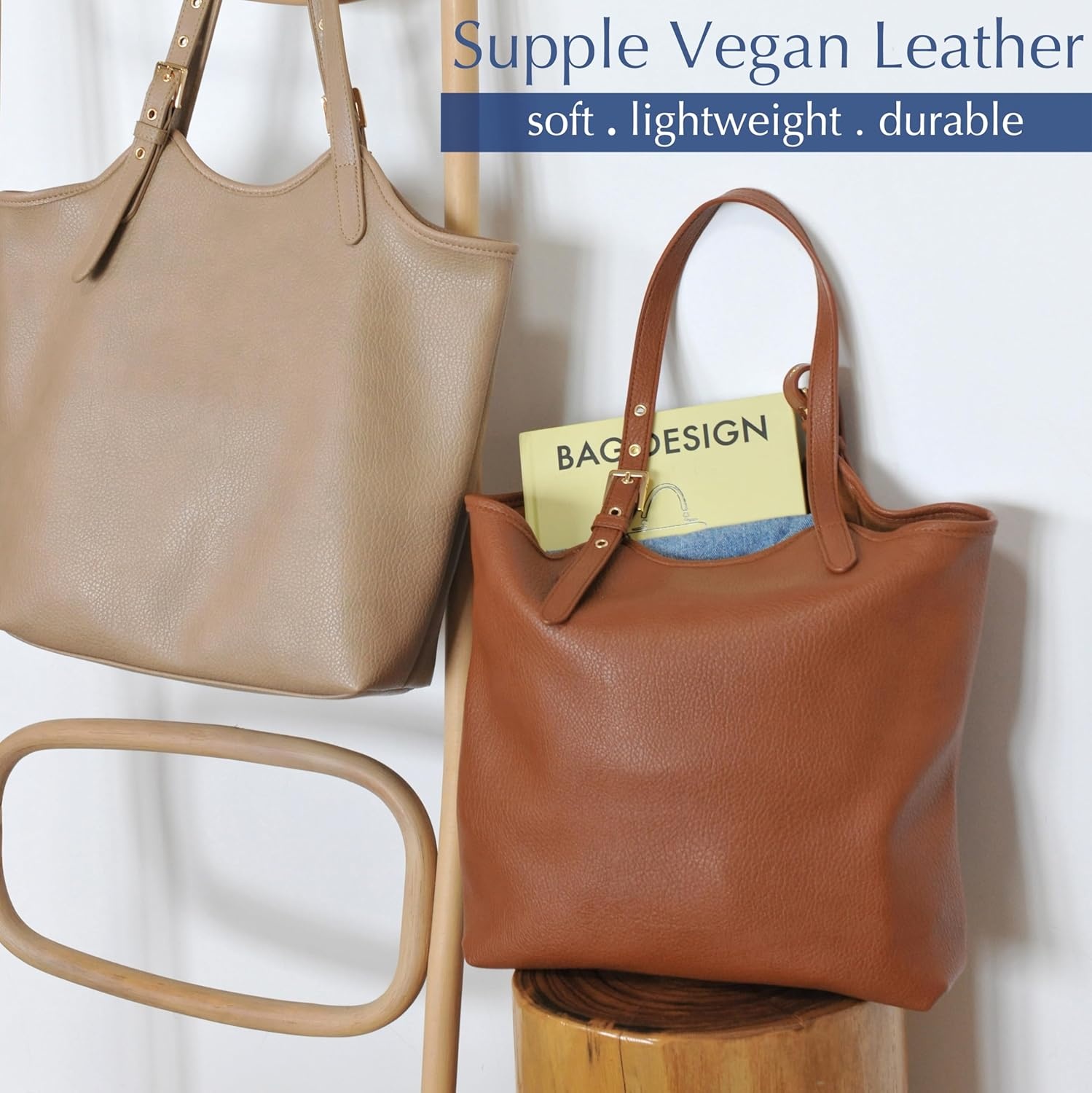 image:imageHOXIS Tote Bag for Women with Adjustable Handles Soft Vegan Leather Shoulder Handbag for Work Travel amp Everyday UseBrown