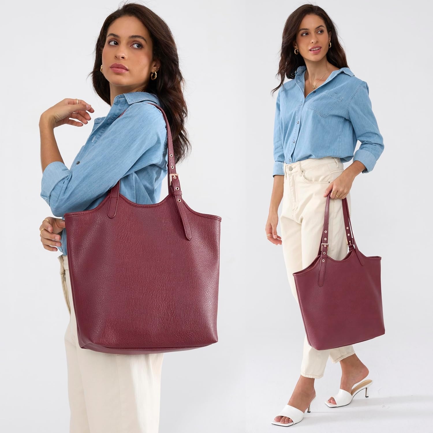 image:imageHOXIS Tote Bag for Women with Adjustable Handles Soft Vegan Leather Shoulder Handbag for Work Travel amp Everyday UseDark Red