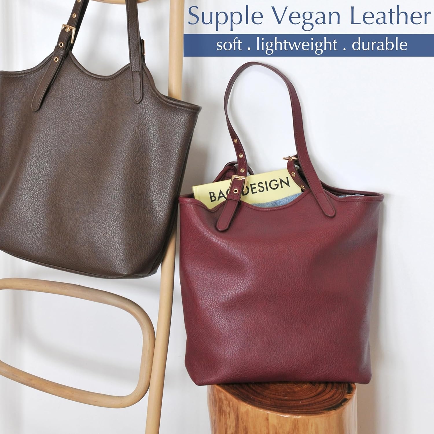 image:imageHOXIS Tote Bag for Women with Adjustable Handles Soft Vegan Leather Shoulder Handbag for Work Travel amp Everyday UseDark Red