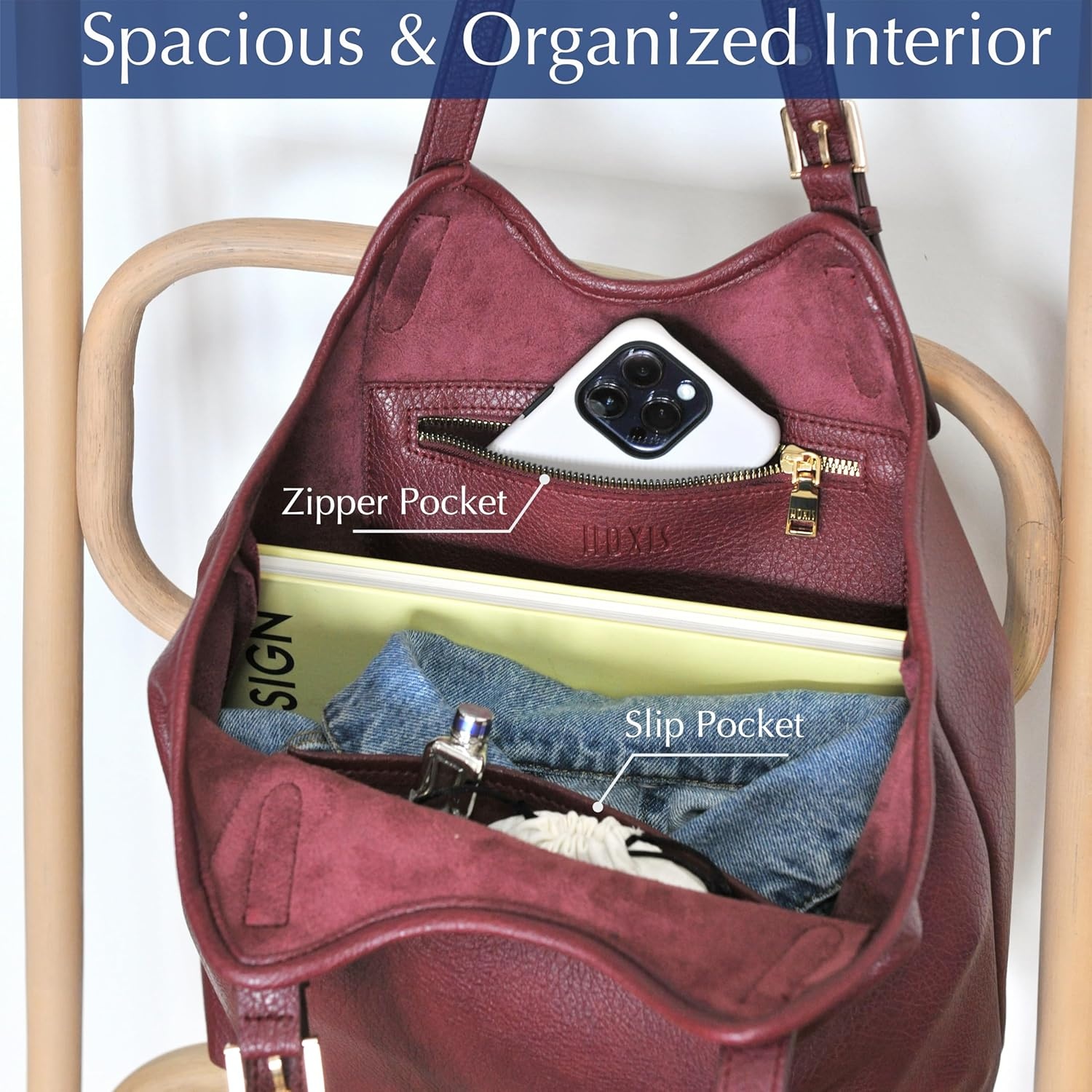 image:imageHOXIS Tote Bag for Women with Adjustable Handles Soft Vegan Leather Shoulder Handbag for Work Travel amp Everyday UseDark Red