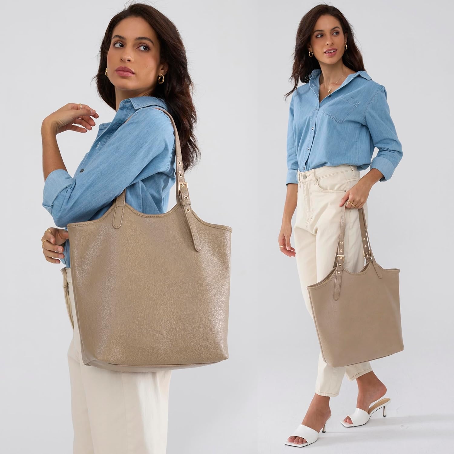image:imageHOXIS Tote Bag for Women with Adjustable Handles Soft Vegan Leather Shoulder Handbag for Work Travel amp Everyday UseNude