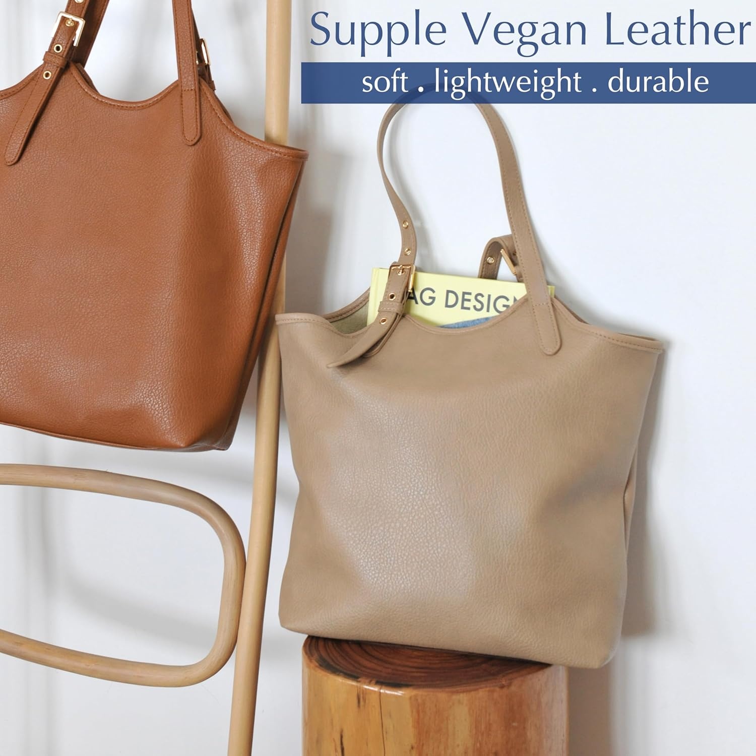 image:imageHOXIS Tote Bag for Women with Adjustable Handles Soft Vegan Leather Shoulder Handbag for Work Travel amp Everyday UseNude