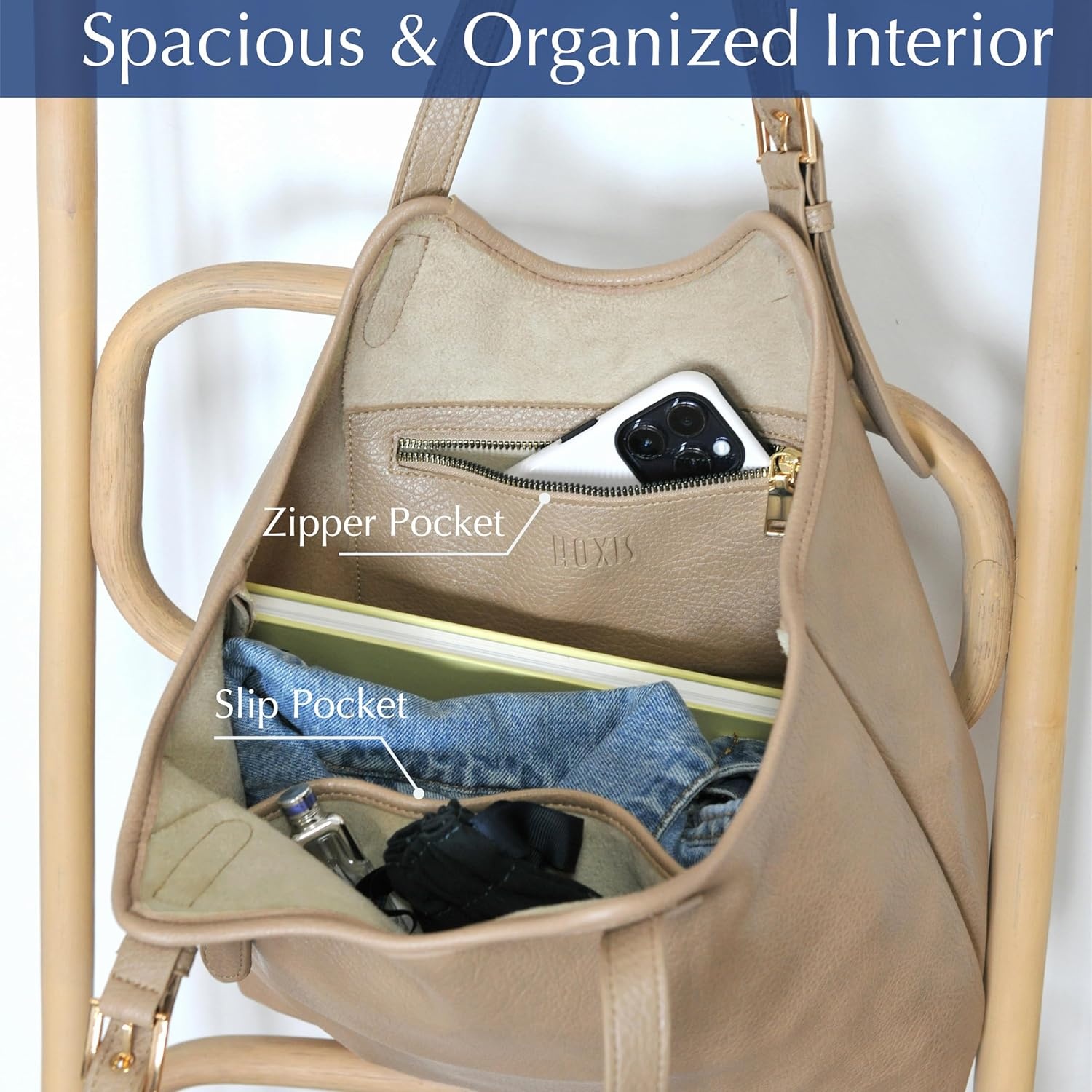 image:imageHOXIS Tote Bag for Women with Adjustable Handles Soft Vegan Leather Shoulder Handbag for Work Travel amp Everyday UseNude