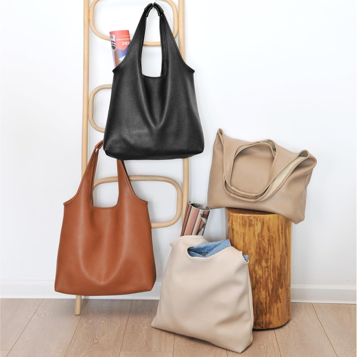 image:imageHOXIS Womens Hobo Bag Soft Vegan Leather Tote Oversized Slouchy Handbag for ShoppingWeekenderWorkBlack