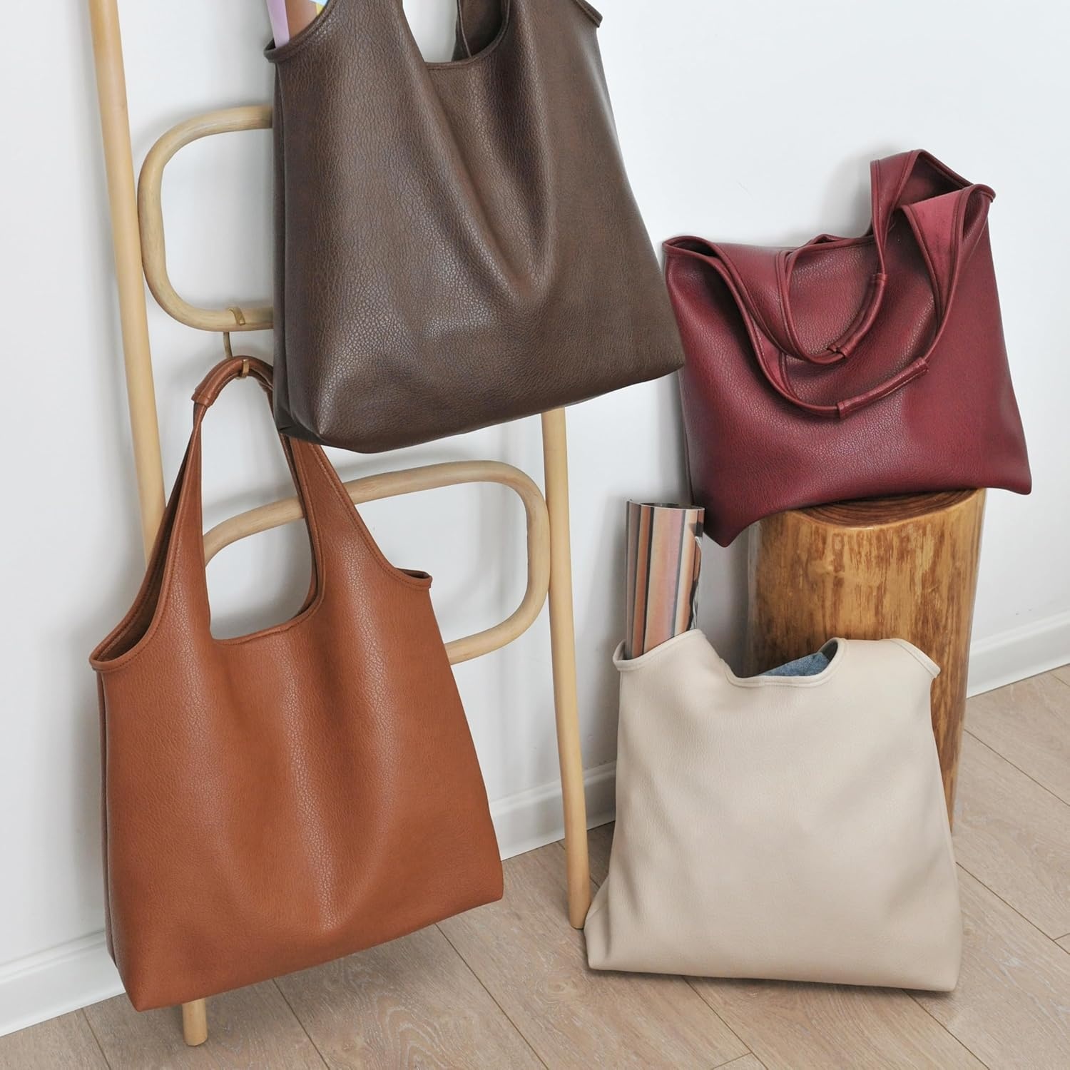 image:imageHOXIS Womens Hobo Bag Soft Vegan Leather Tote Oversized Slouchy Handbag for ShoppingWeekenderWorkBrown