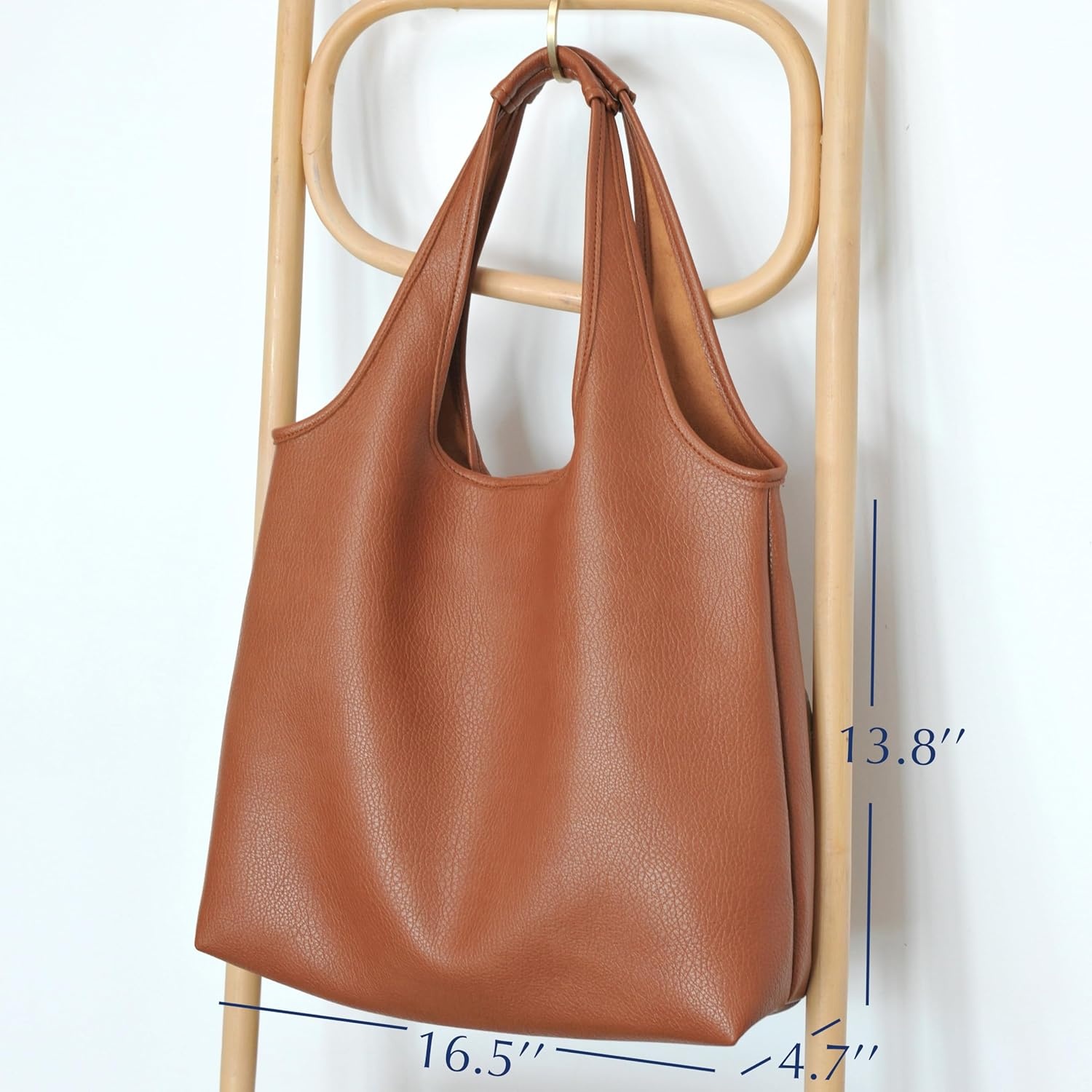 image:imageHOXIS Womens Hobo Bag Soft Vegan Leather Tote Oversized Slouchy Handbag for ShoppingWeekenderWorkBrown