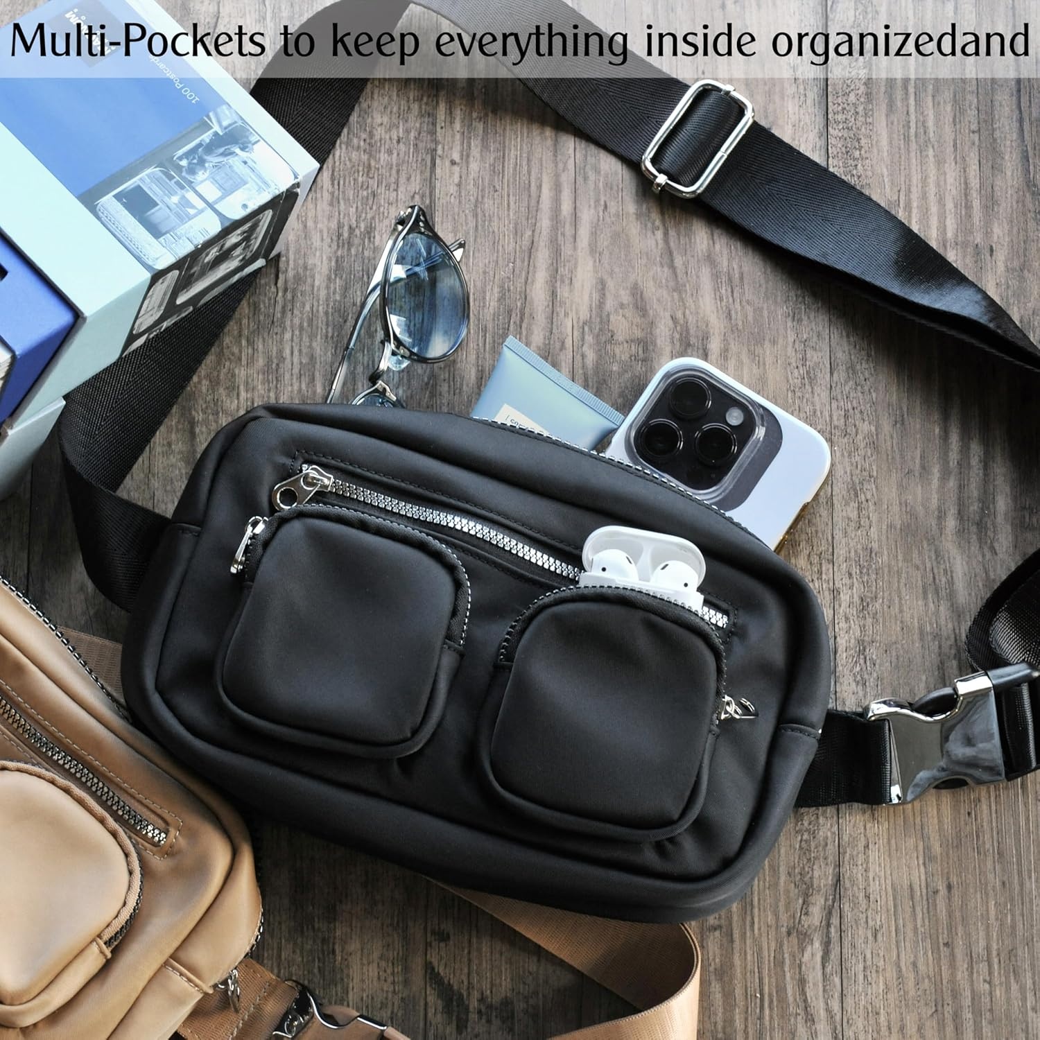 image:imageWomens Zipper Pockets Fanny Packs Nylon Waist bag Everywhere Belt bag BlackBlack
