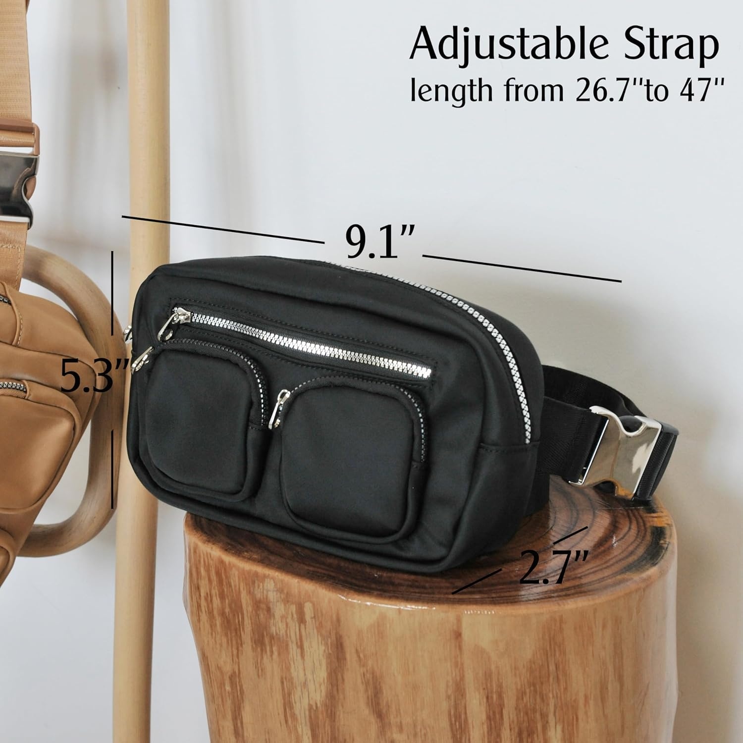 image:imageWomens Zipper Pockets Fanny Packs Nylon Waist bag Everywhere Belt bag BlackBlack