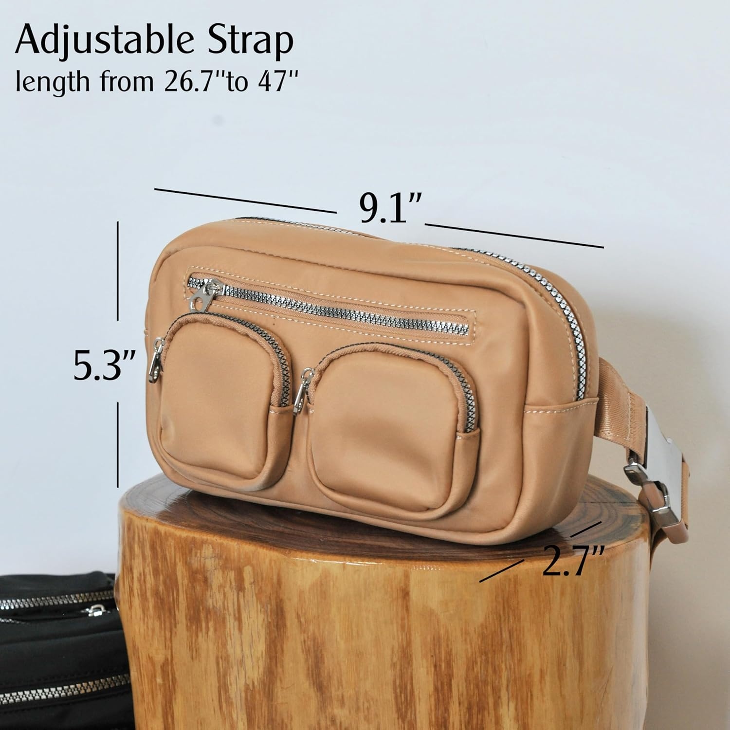 image:imageWomens Zipper Pockets Fanny Packs Nylon Waist bag Everywhere Belt bag BlackTan