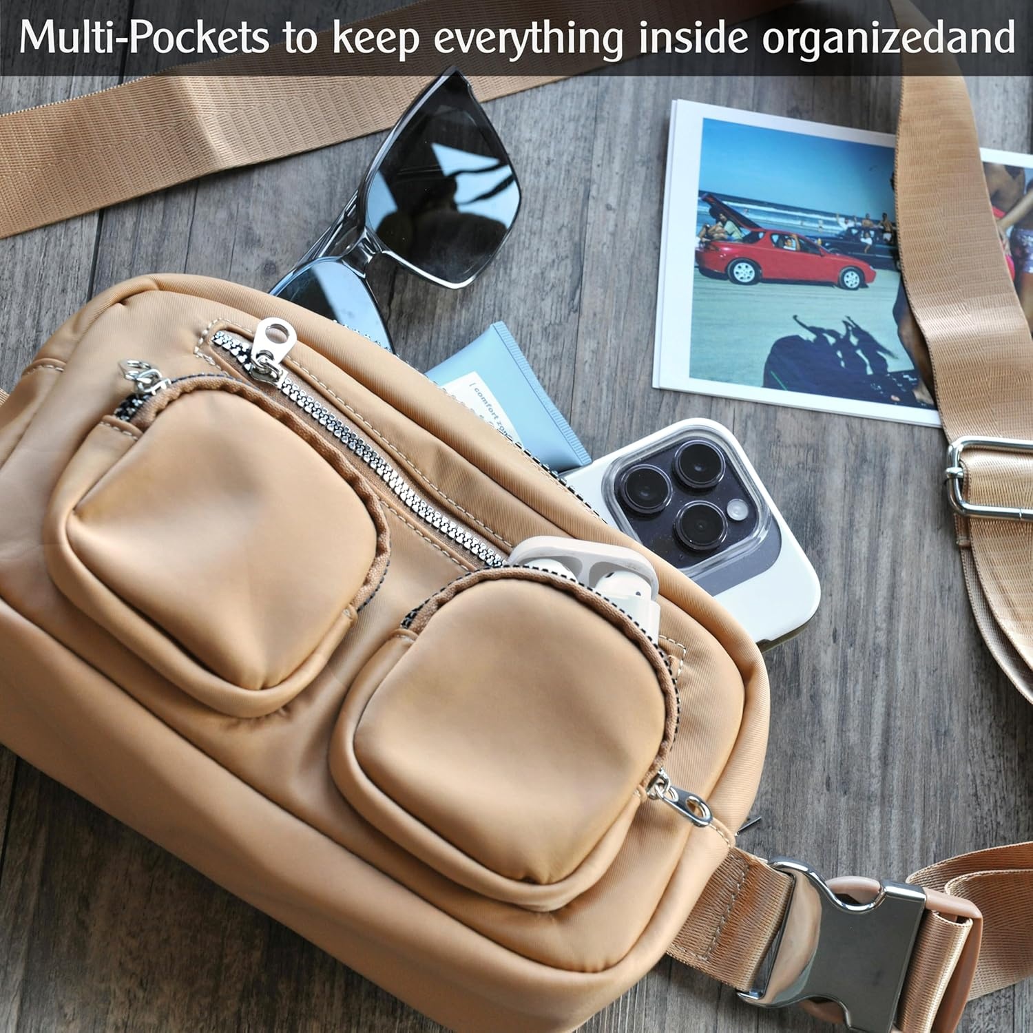 image:imageWomens Zipper Pockets Fanny Packs Nylon Waist bag Everywhere Belt bag BlackTan
