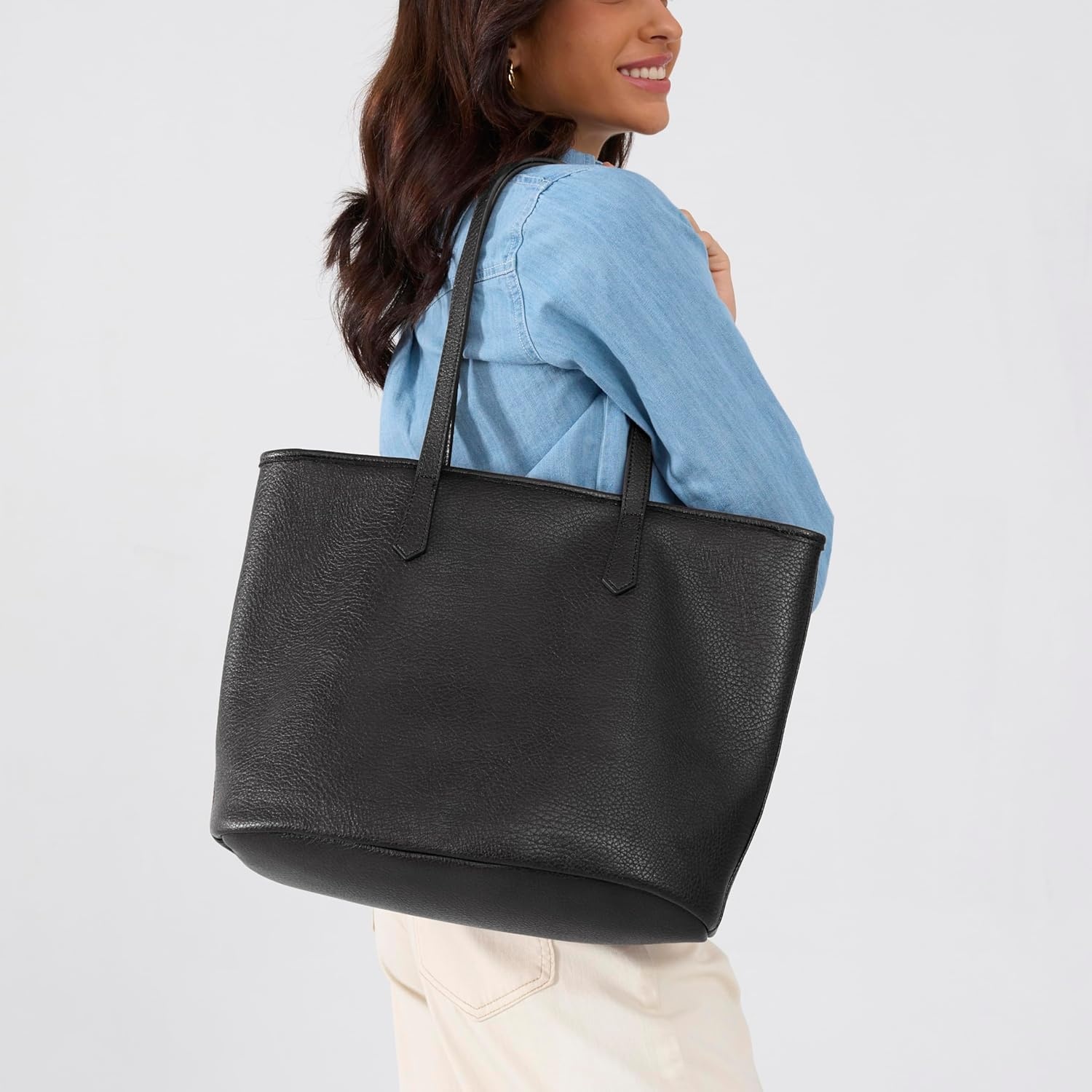 image:imageZipper Tote Bag for Women Soft Vegan Leather Handbag for Work Travel amp Everyday UseBlack