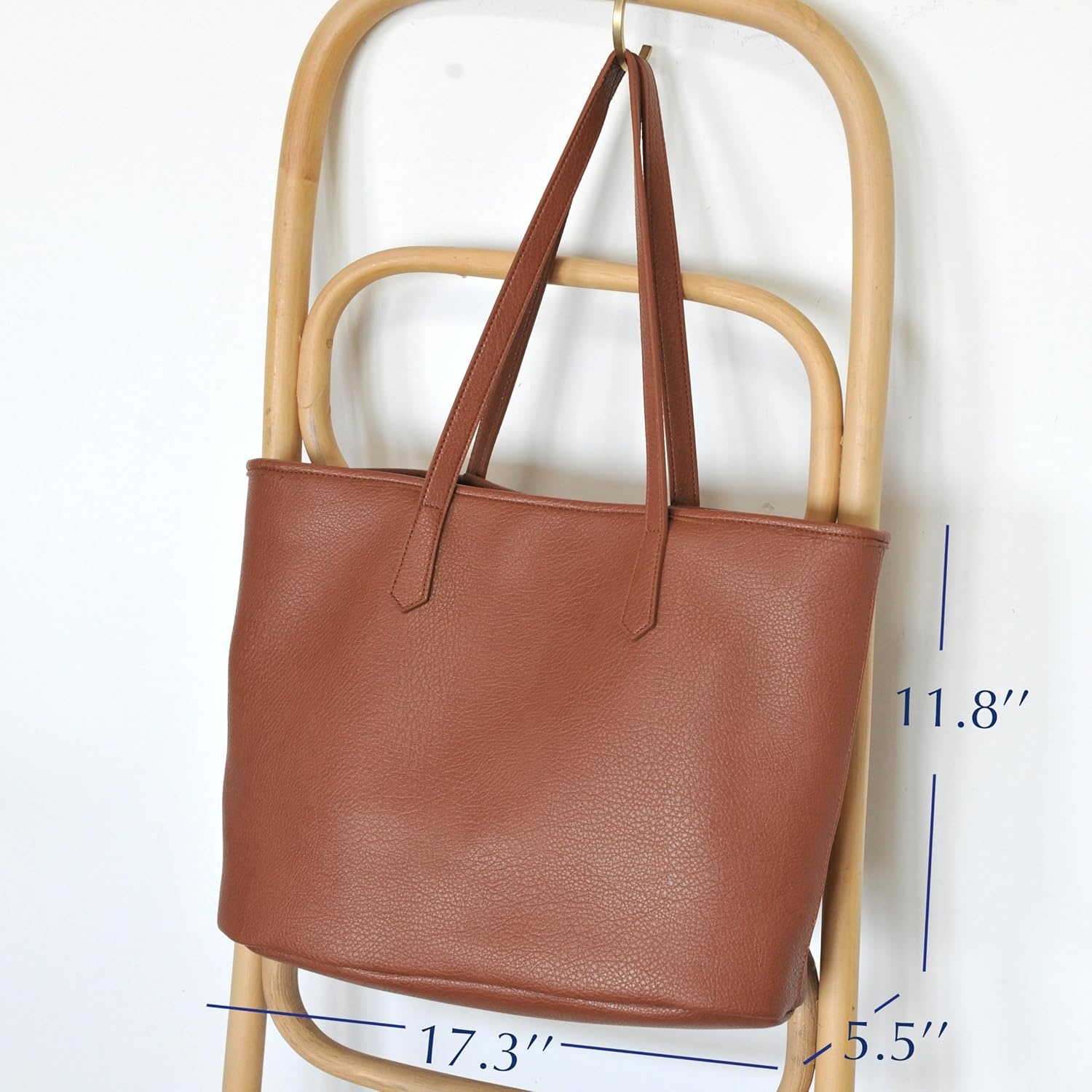 image:imageZipper Tote Bag for Women Soft Vegan Leather Handbag for Work Travel amp Everyday UseBrown