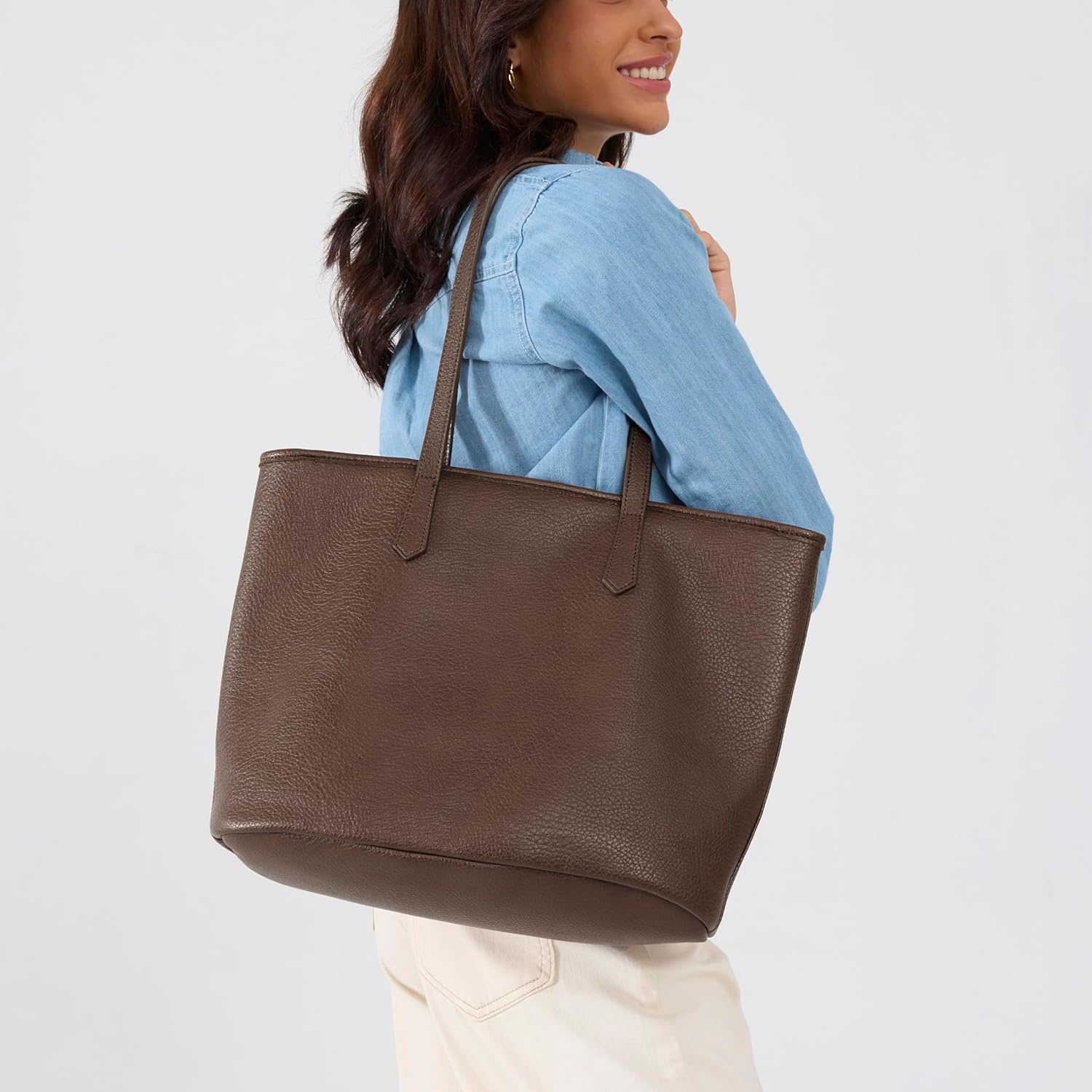 image:imageZipper Tote Bag for Women Soft Vegan Leather Handbag for Work Travel amp Everyday UseCoffee