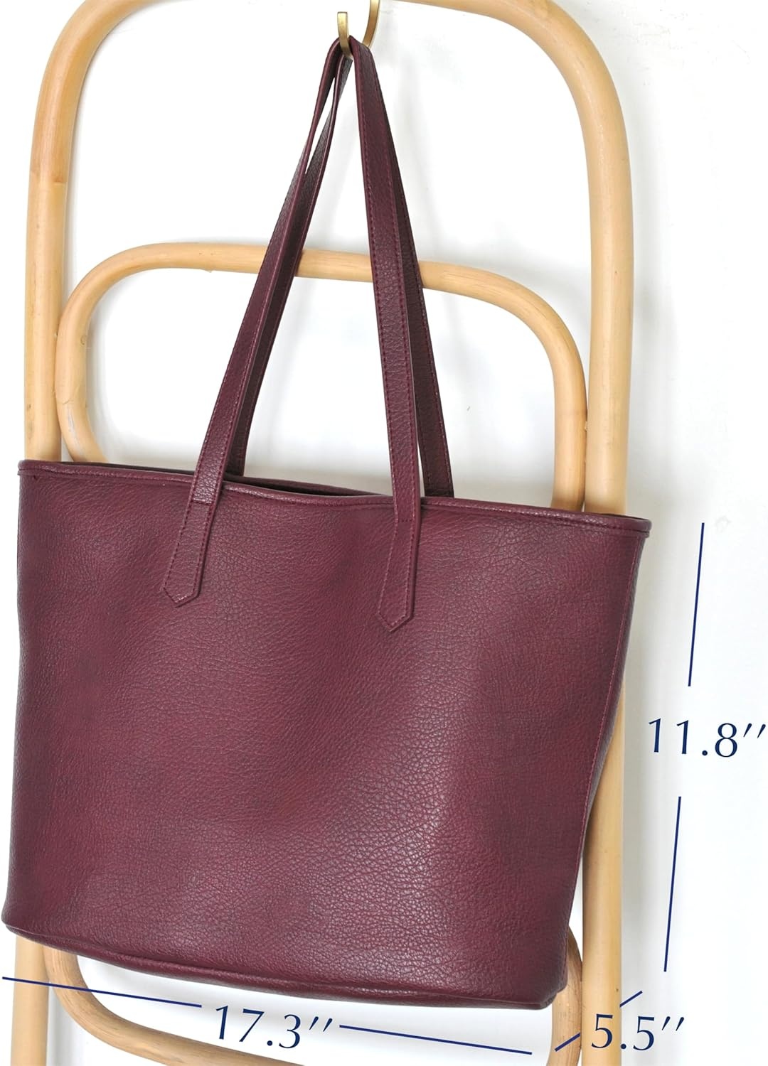 image:imageZipper Tote Bag for Women Soft Vegan Leather Handbag for Work Travel amp Everyday UseDark Red