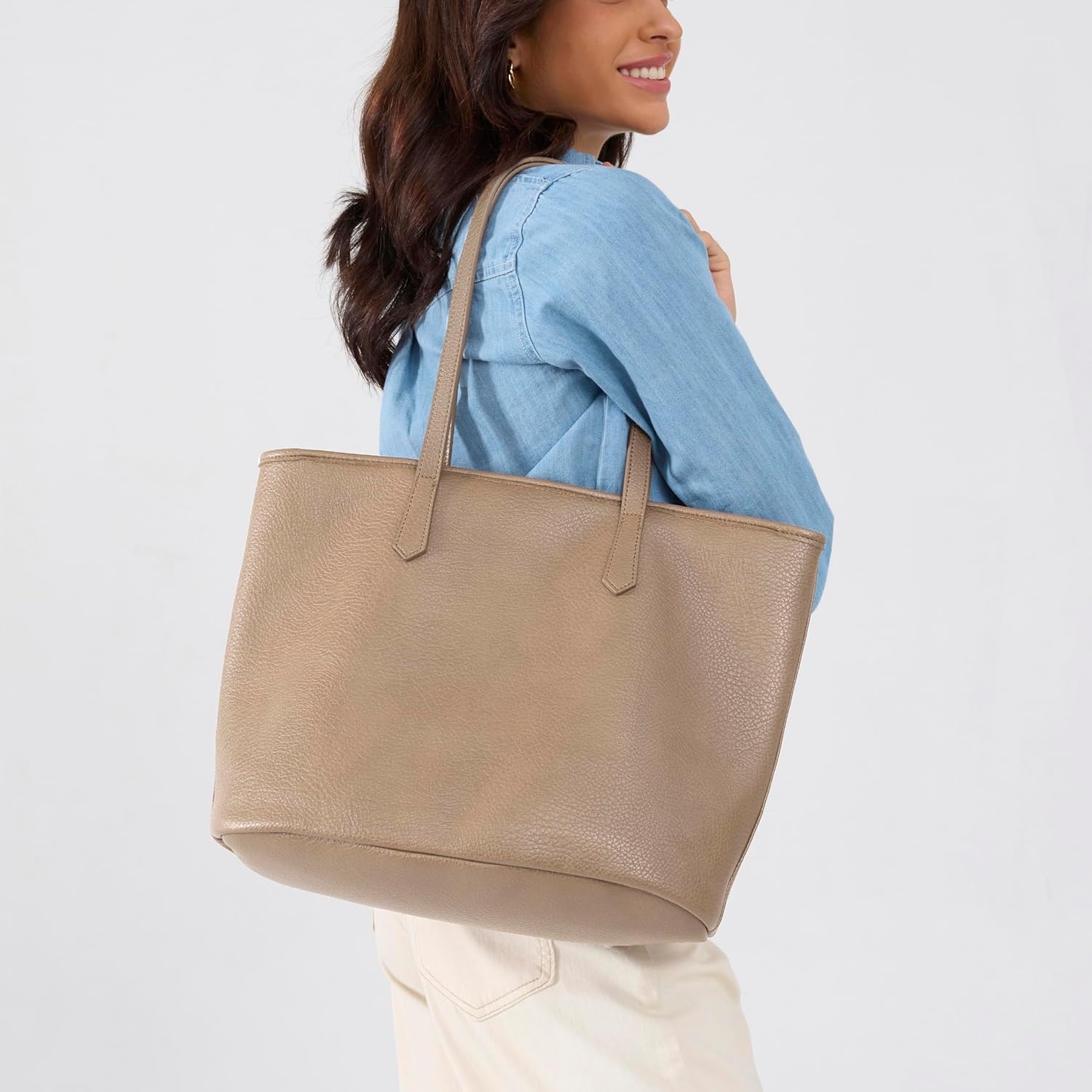 image:imageZipper Tote Bag for Women Soft Vegan Leather Handbag for Work Travel amp Everyday UseNude