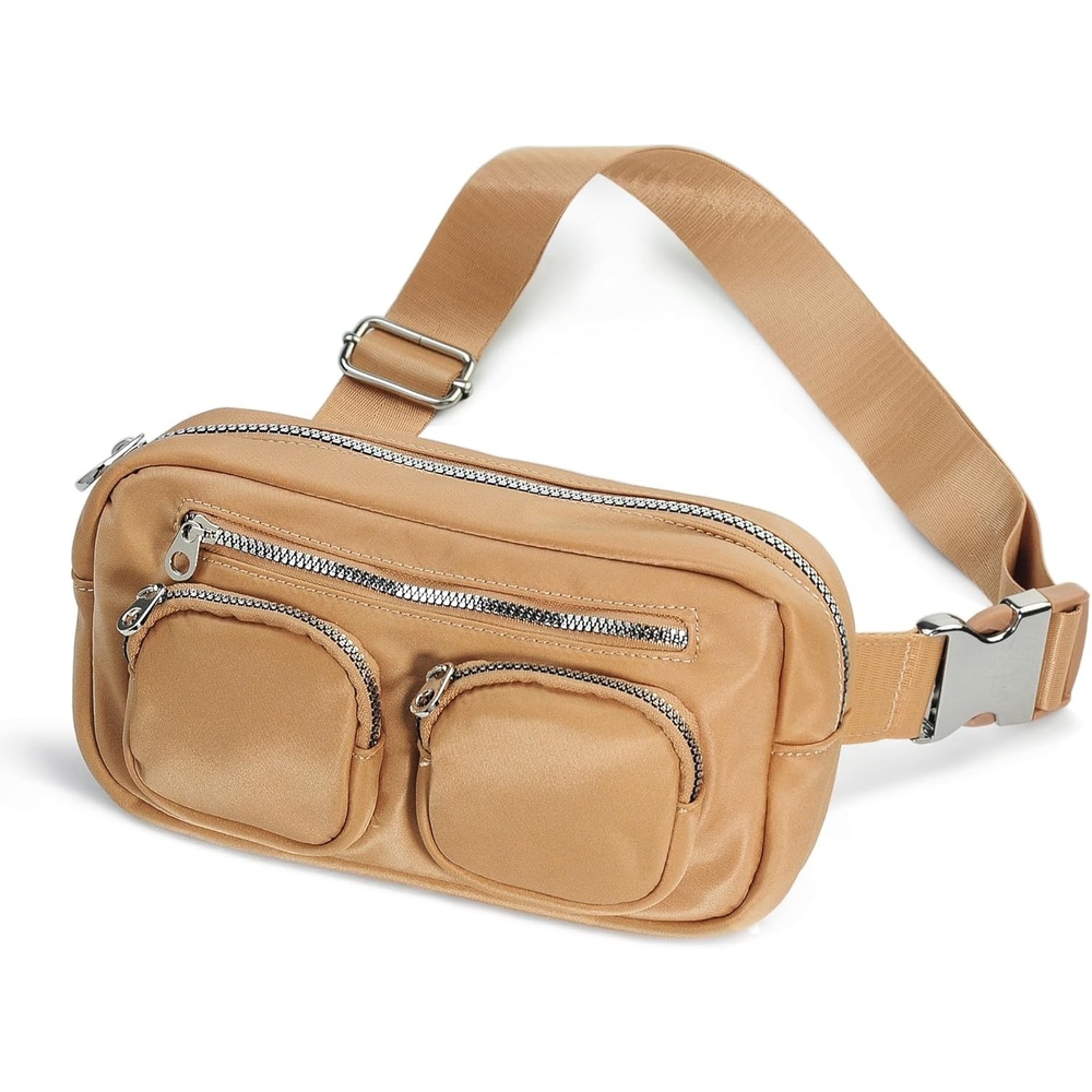 image:imageWomens Zipper Pockets Fanny Packs Nylon Waist bag Everywhere Belt bag BlackTan