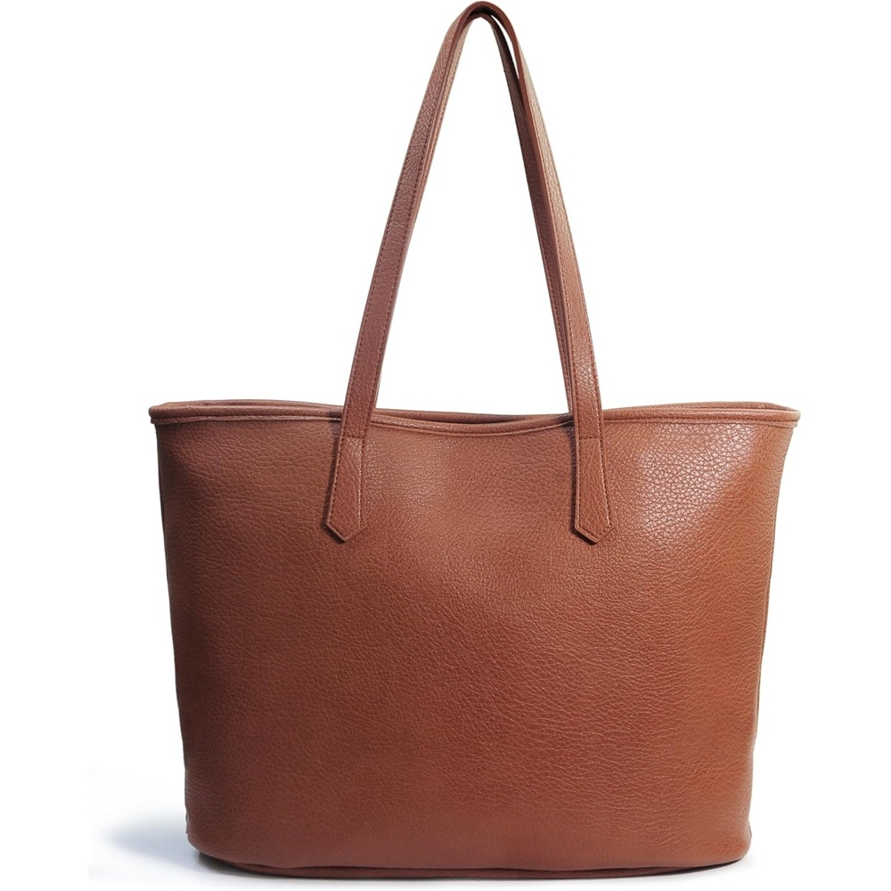image:imageZipper Tote Bag for Women Soft Vegan Leather Handbag for Work Travel amp Everyday UseBrown