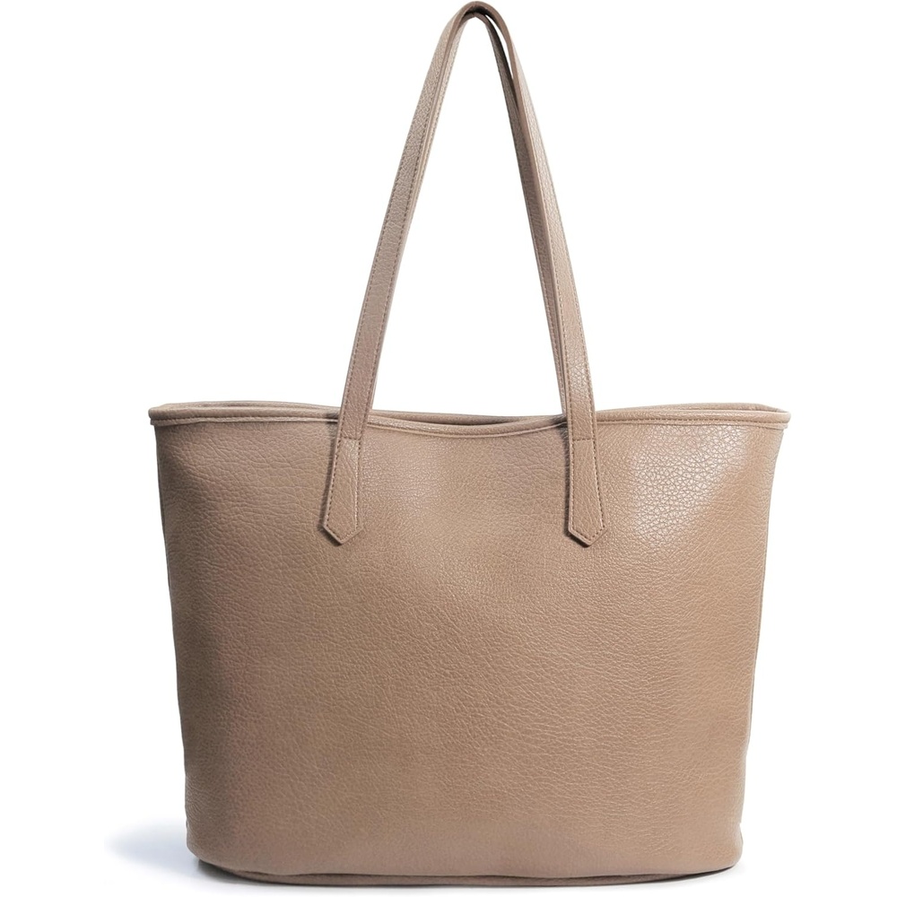 image:imageZipper Tote Bag for Women Soft Vegan Leather Handbag for Work Travel amp Everyday UseNude