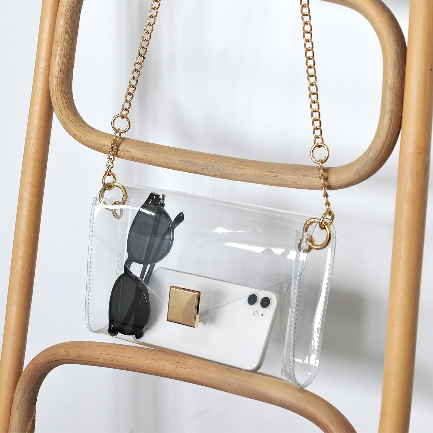 image:imageClear Clear Envelope Shoulder Bag Women PVC Transparent Clutch Chain Strap Cross Body Bag Stadium Approved Purse