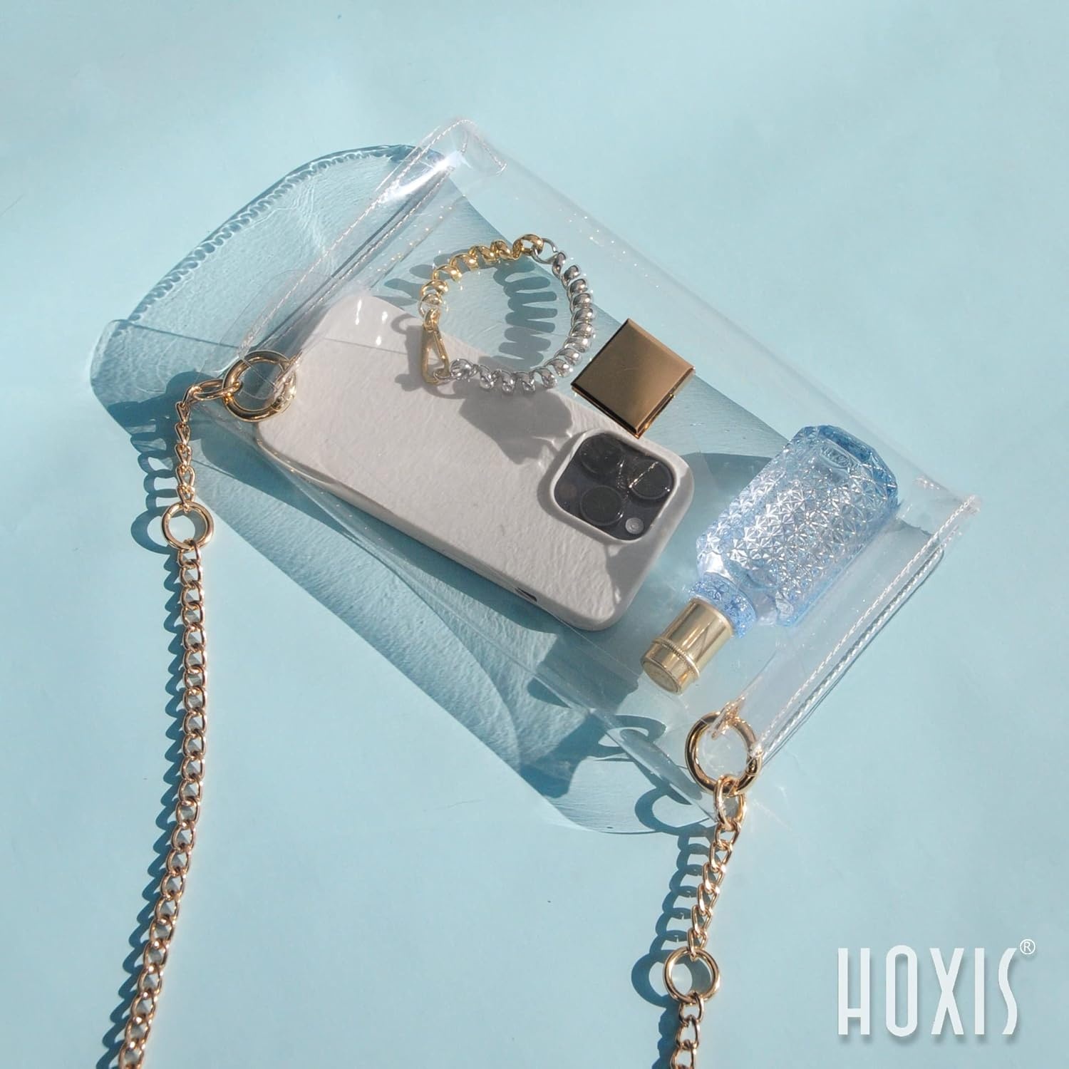 image:imageClear Clear Envelope Shoulder Bag Women PVC Transparent Clutch Chain Strap Cross Body Bag Stadium Approved Purse