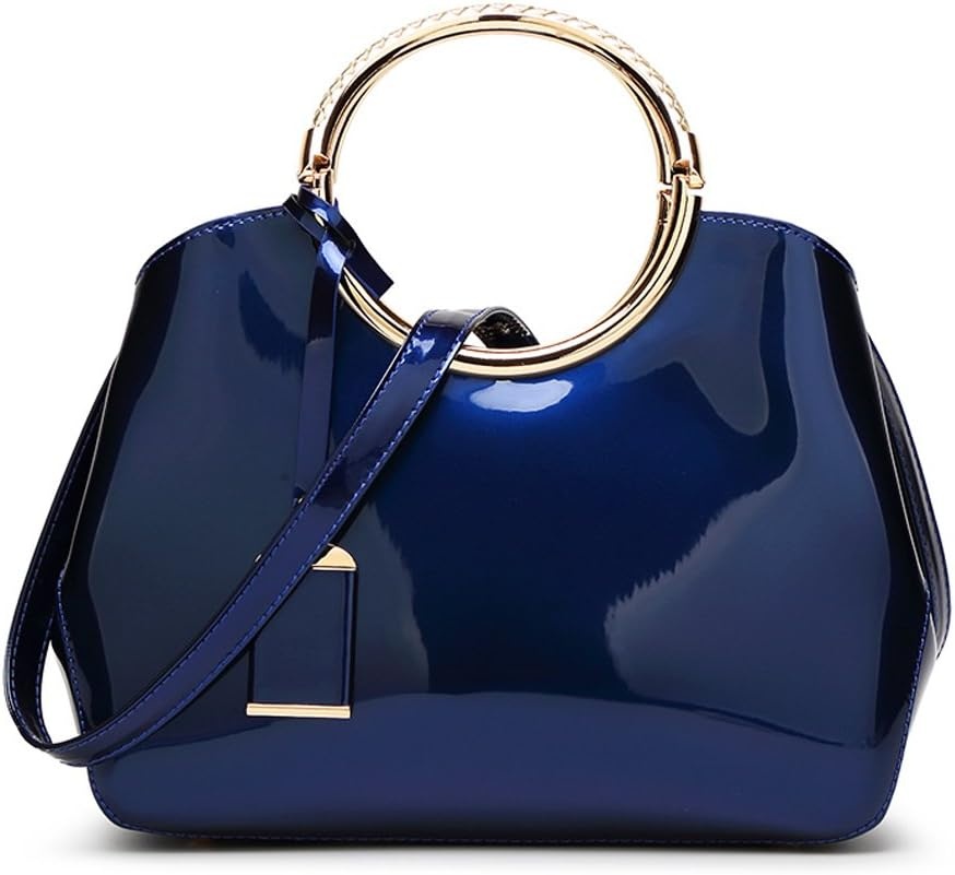 image:imageHOXIS Charm Glossy Metal Grip Structured Shoulder Handbag Women SatchelCream