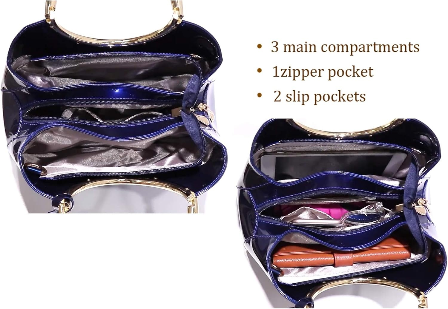 image:imageHOXIS Charm Glossy Metal Grip Structured Shoulder Handbag Women SatchelCream