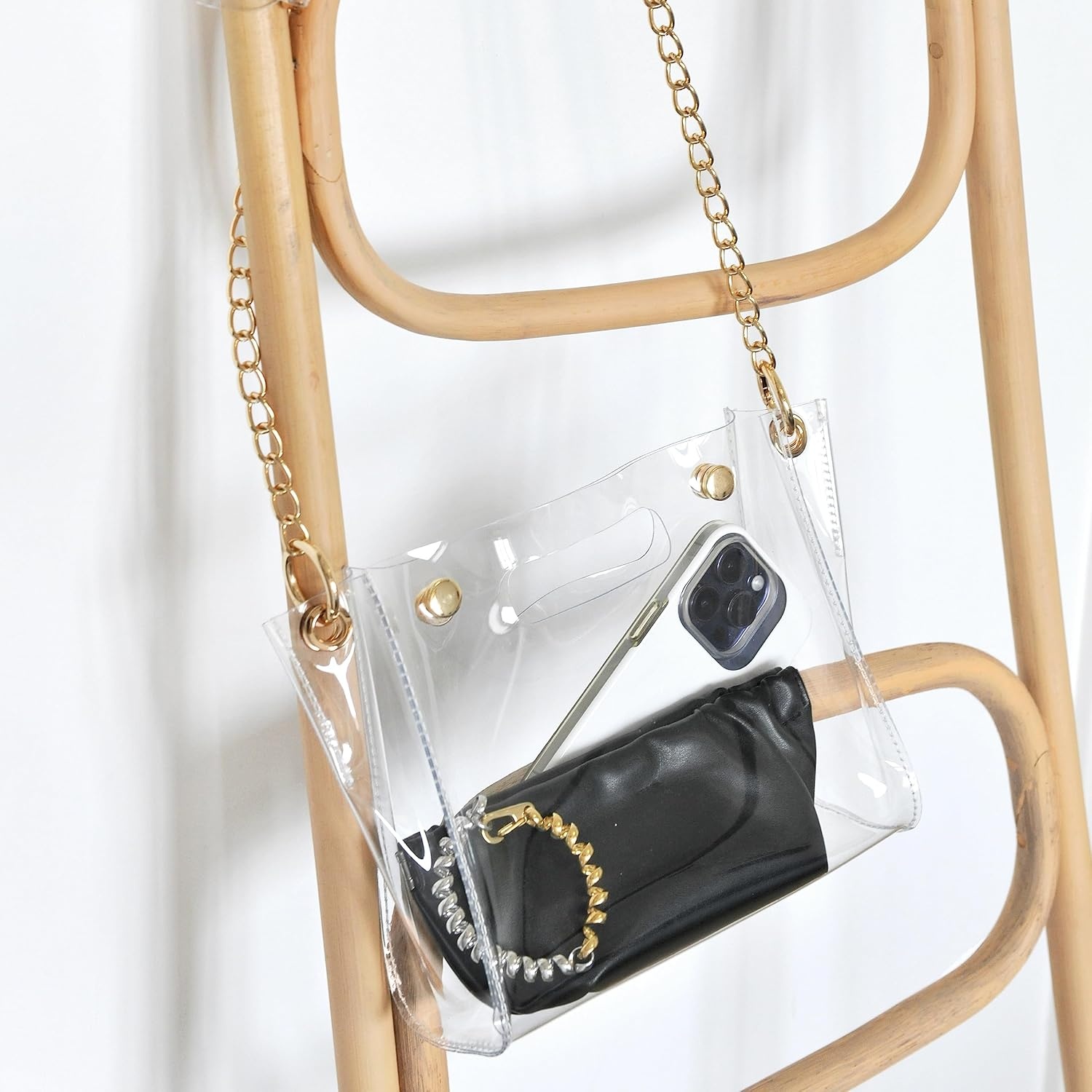 image:imageHOXIS Womens Studded Clear PVC Crossbody Bag Transparent Cut It Out Clutch Chain Shoulder Handbag Stadium Approved Purse