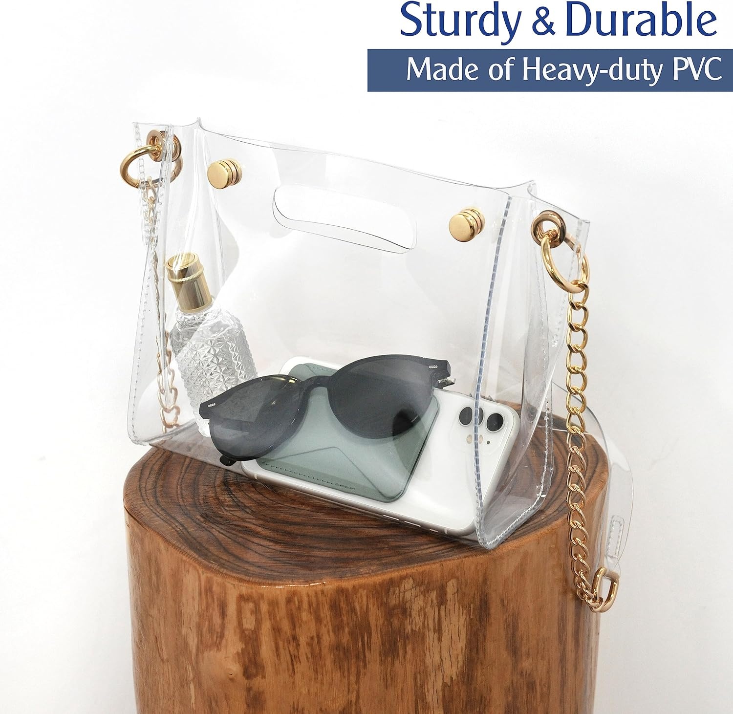 image:imageHOXIS Womens Studded Clear PVC Crossbody Bag Transparent Cut It Out Clutch Chain Shoulder Handbag Stadium Approved Purse