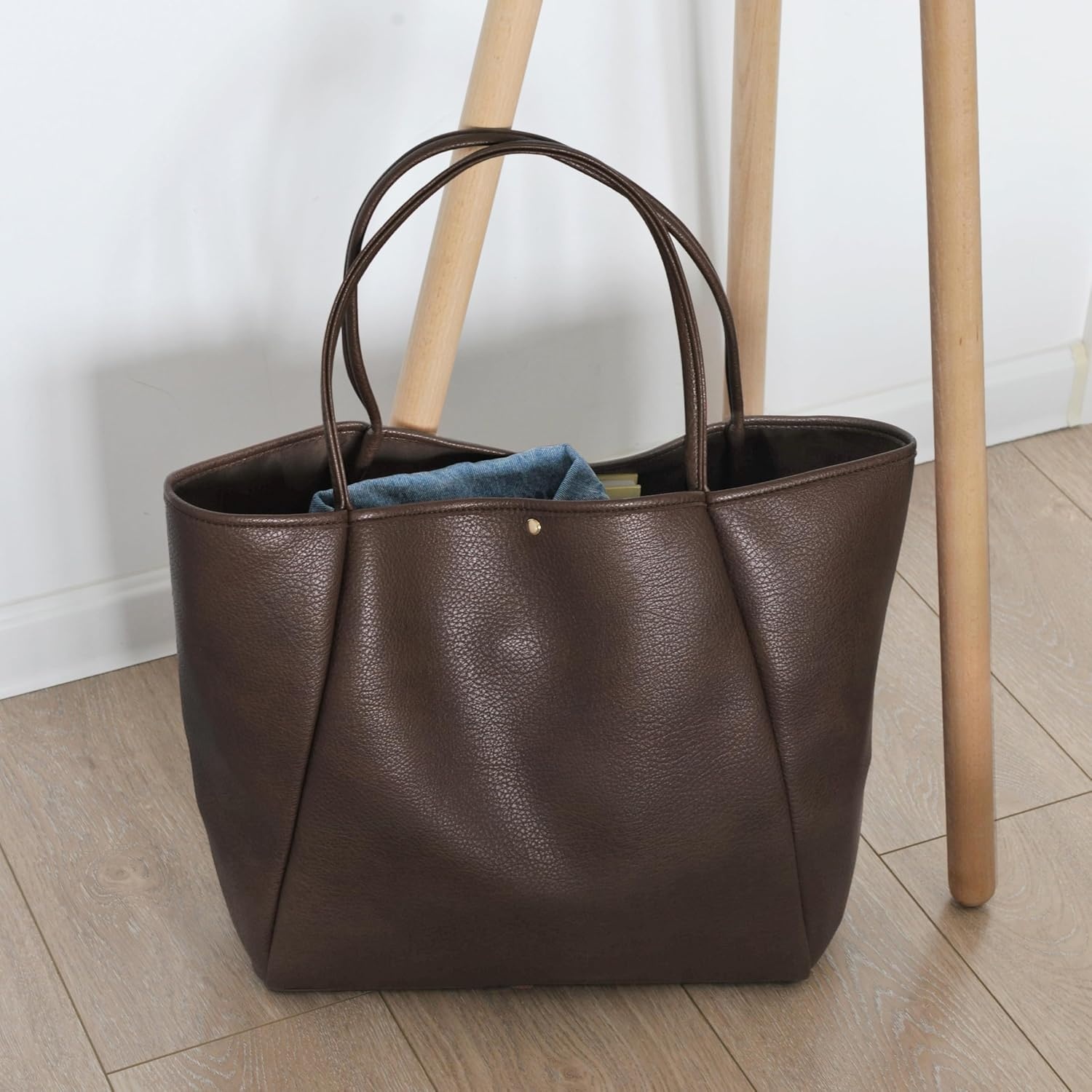 image:imageOversize Pu Leather Tote Women Weekender Bag Shopper Handbag Travel PurseCoffee