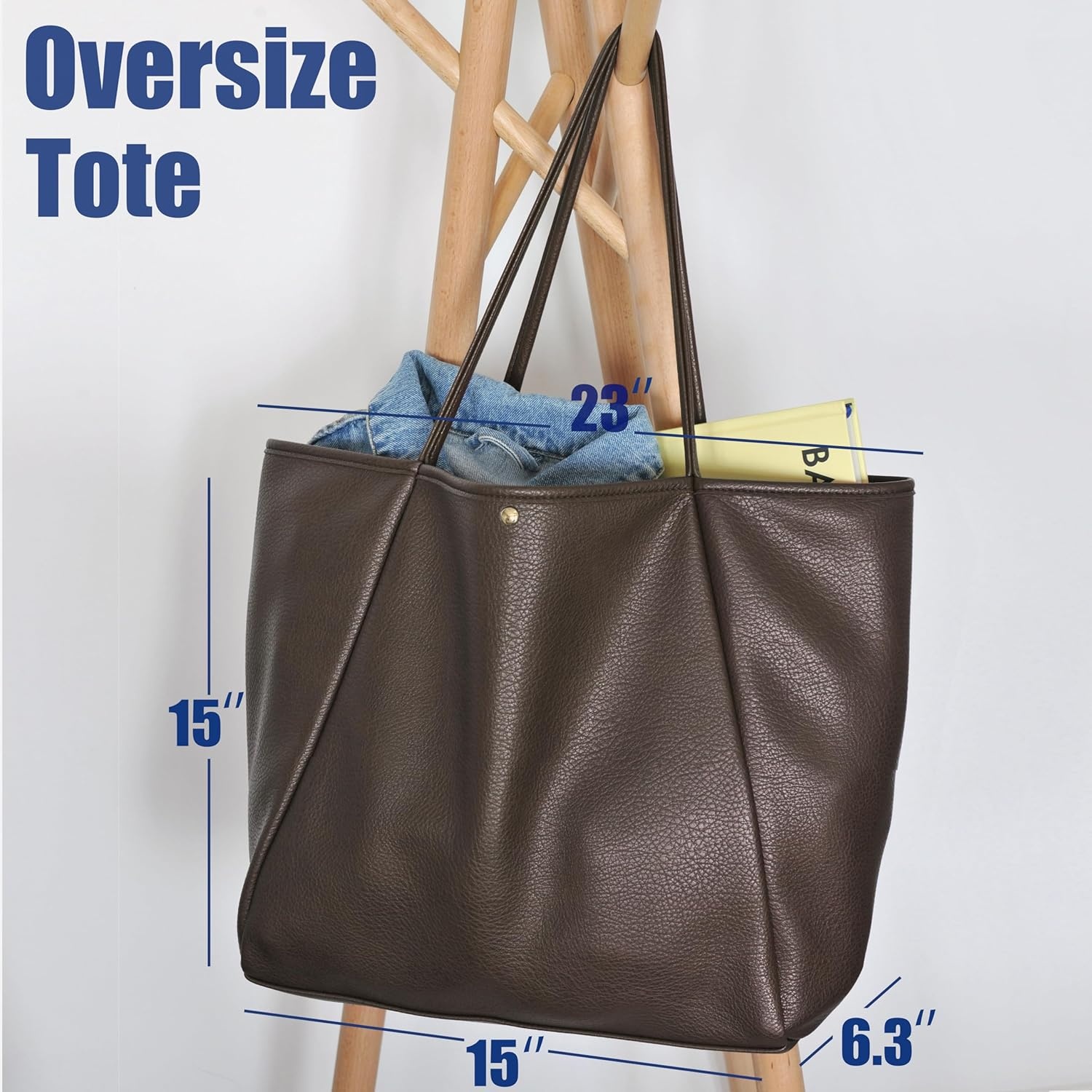 image:imageOversize Pu Leather Tote Women Weekender Bag Shopper Handbag Travel PurseCoffee