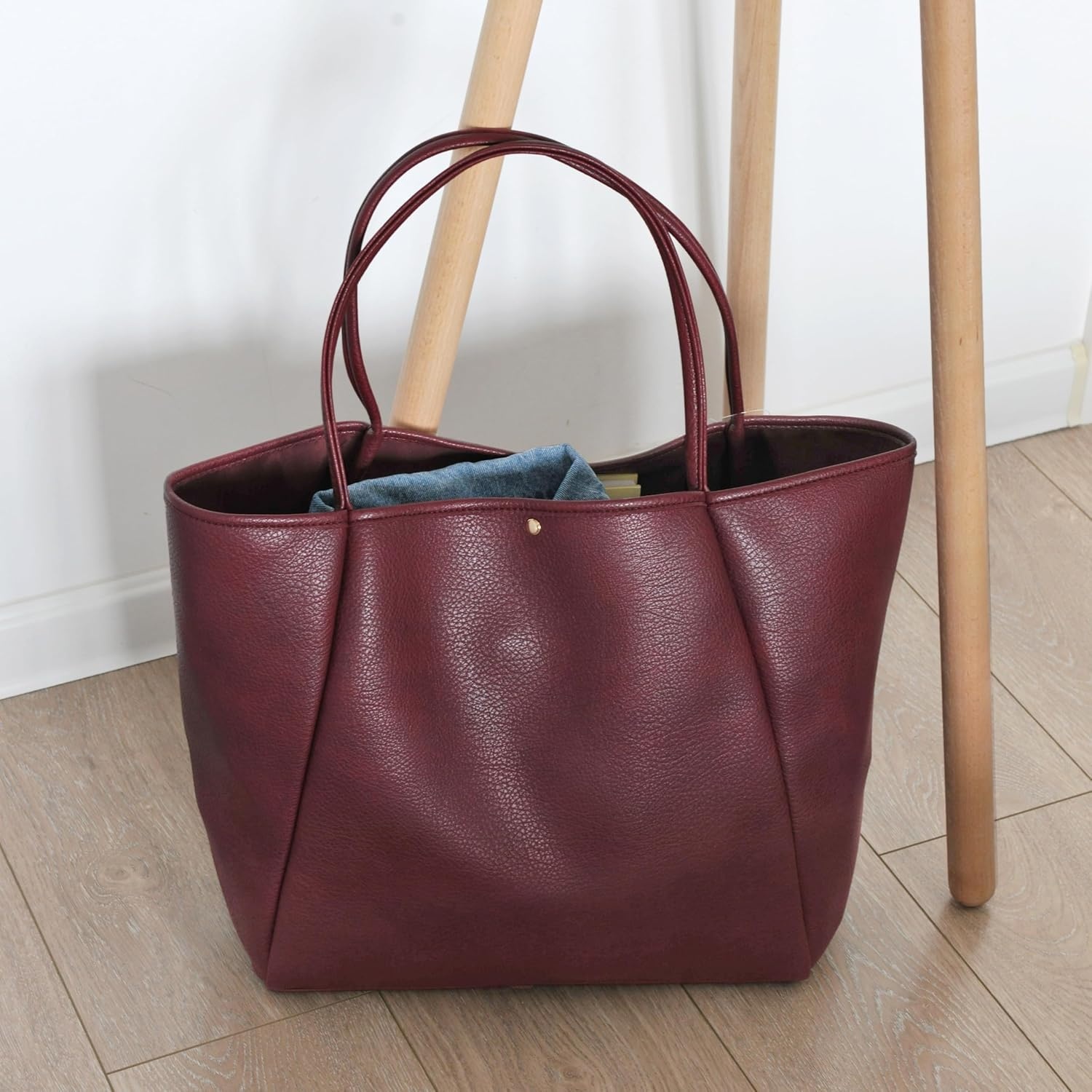 image:imageOversize Pu Leather Tote Women Weekender Bag Shopper Handbag Travel PurseDark Red