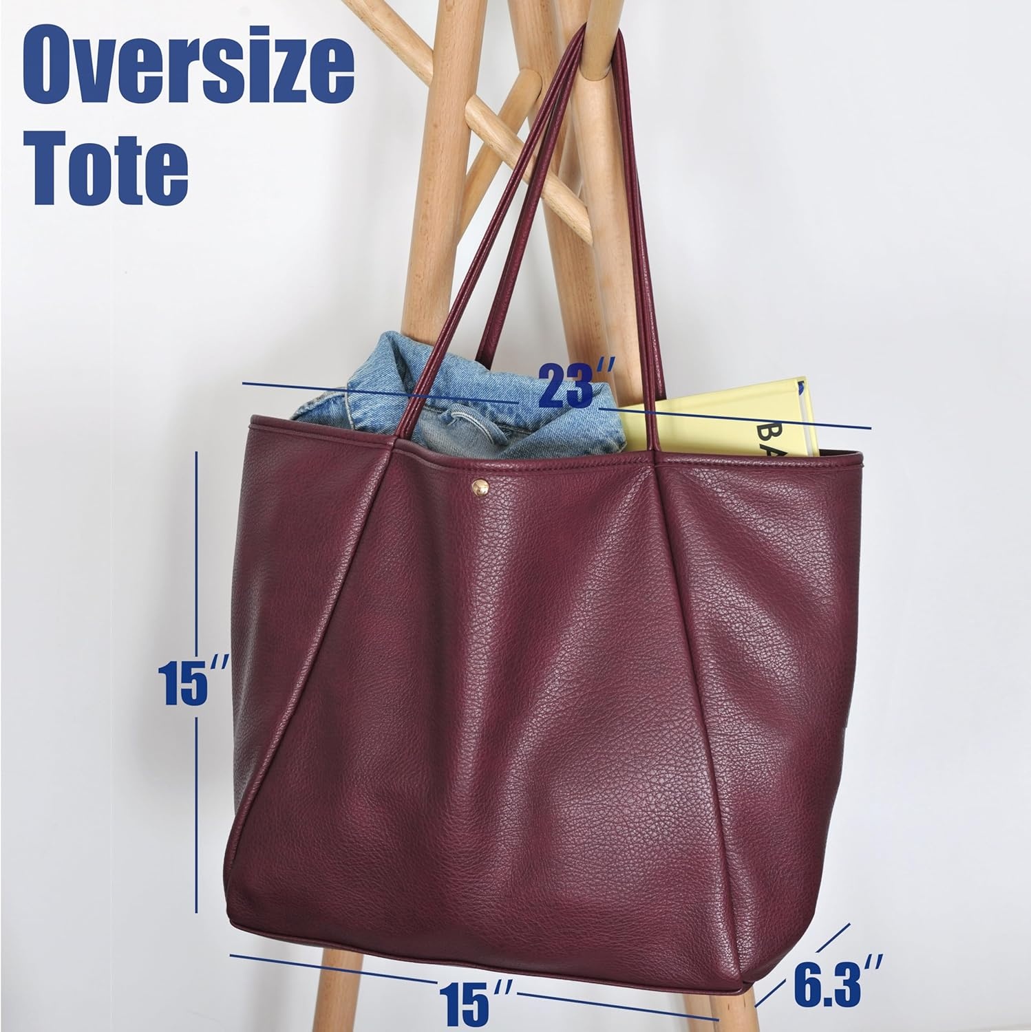 image:imageOversize Pu Leather Tote Women Weekender Bag Shopper Handbag Travel PurseDark Red