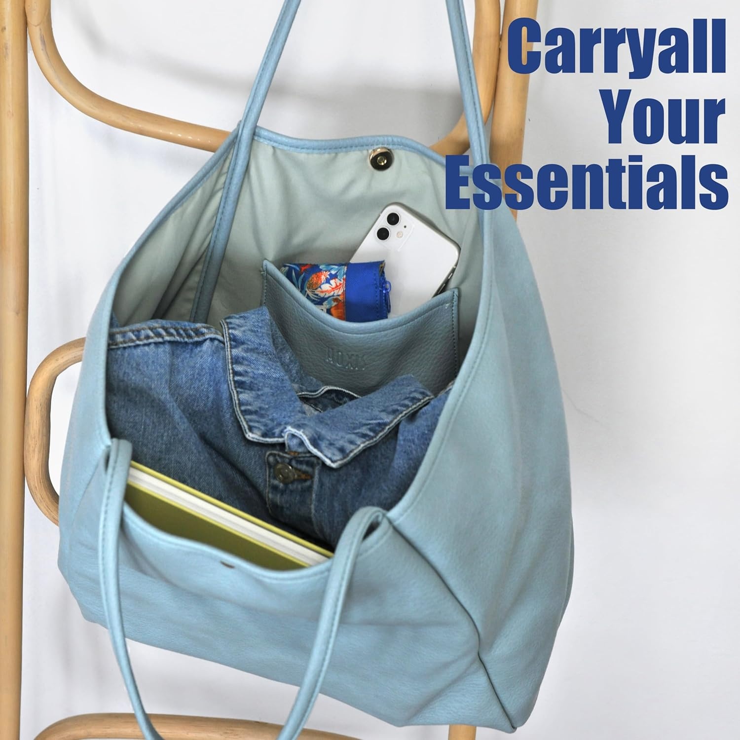 image:imageOversize Pu Leather Tote Women Weekender Bag Shopper Handbag Travel PurseDusty Blue