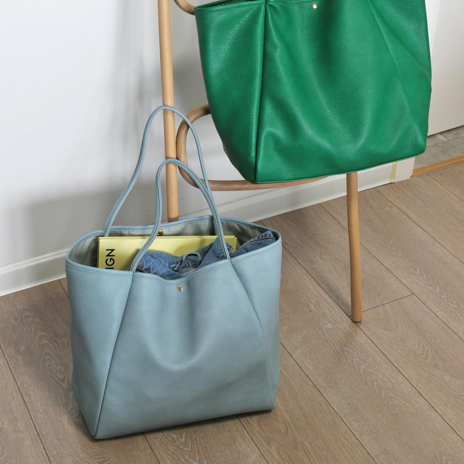 image:imageOversize Pu Leather Tote Women Weekender Bag Shopper Handbag Travel PurseDusty Blue