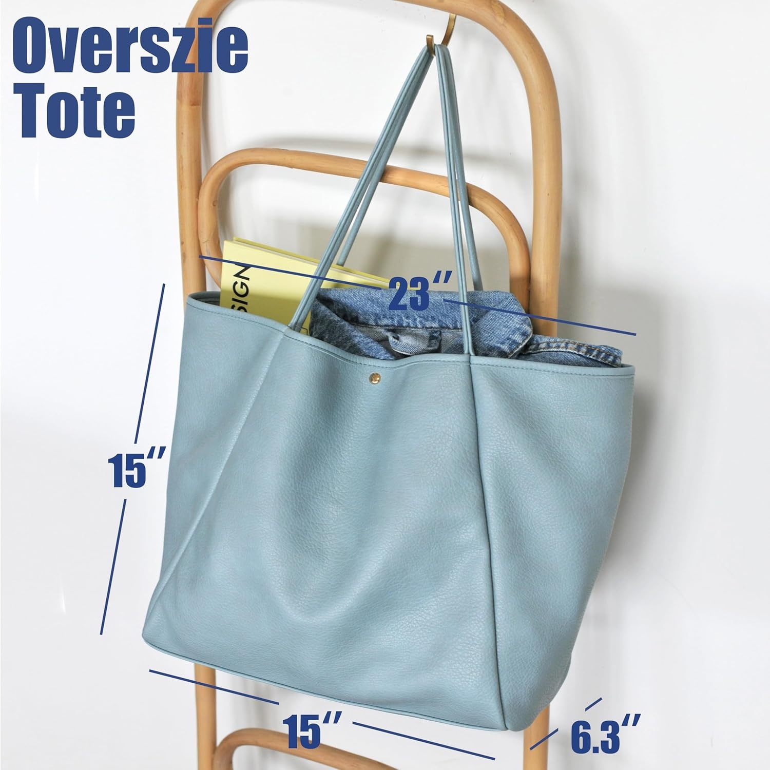 image:imageOversize Pu Leather Tote Women Weekender Bag Shopper Handbag Travel PurseDusty Blue