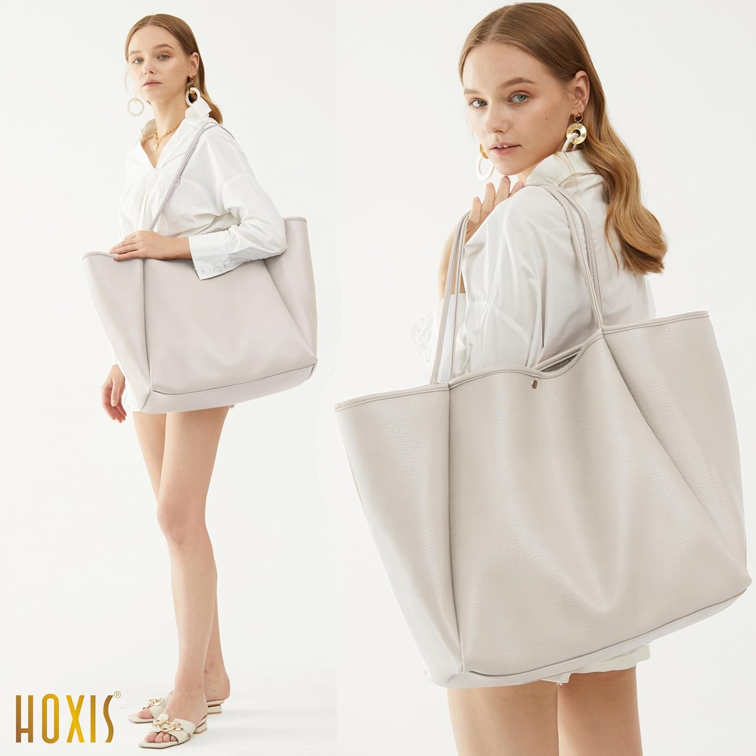 image:imageOversize Pu Leather Tote Women Weekender Bag Shopper Handbag Travel PurseIvory
