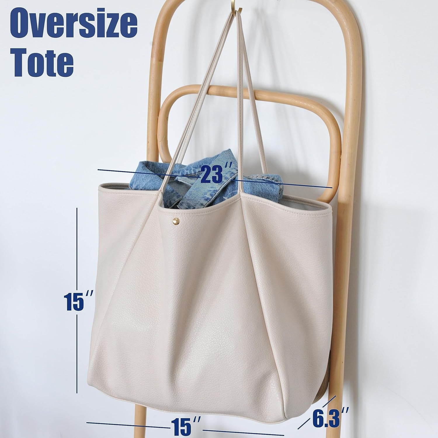image:imageOversize Pu Leather Tote Women Weekender Bag Shopper Handbag Travel PurseIvory