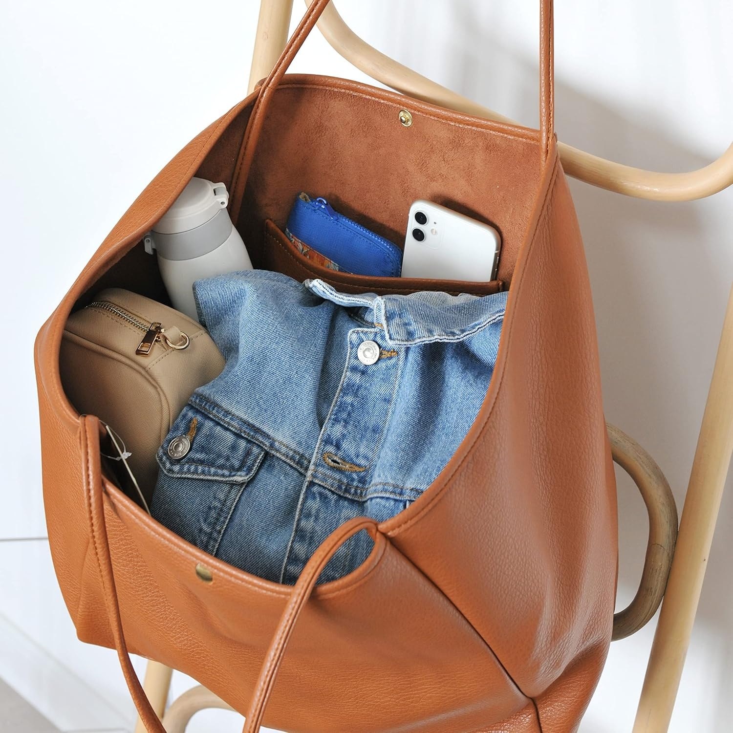 image:imageOversize Pu Leather Tote Women Weekender Bag Shopper Handbag Travel PurseOrangebrown