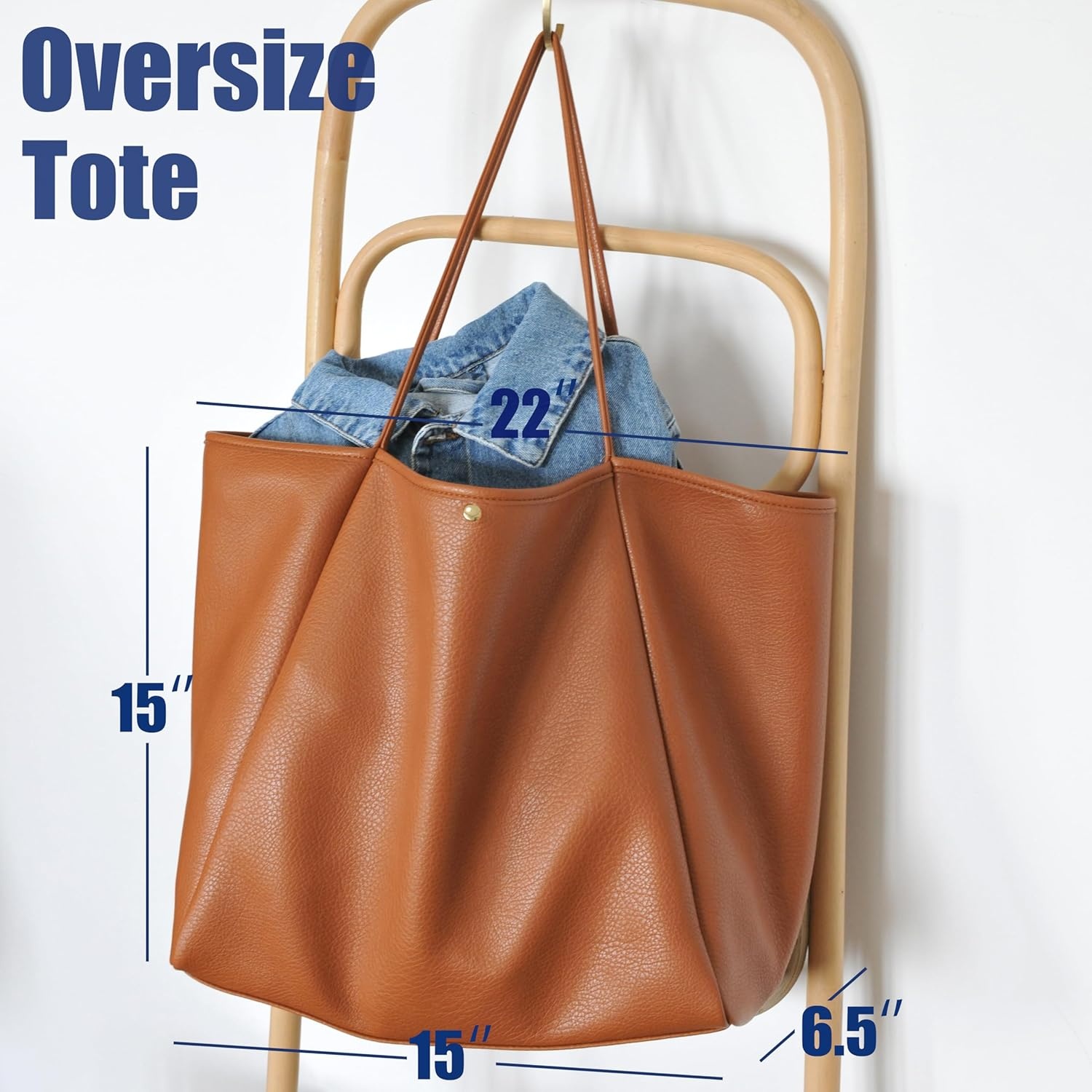 image:imageOversize Pu Leather Tote Women Weekender Bag Shopper Handbag Travel PurseOrangebrown