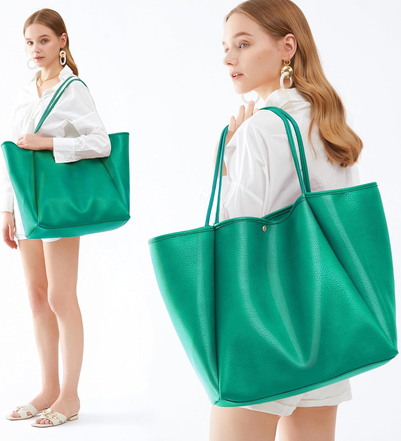 image:imageOversize Pu Leather Tote Women Weekender Bag Shopper Handbag Travel PurseUltramarine Green