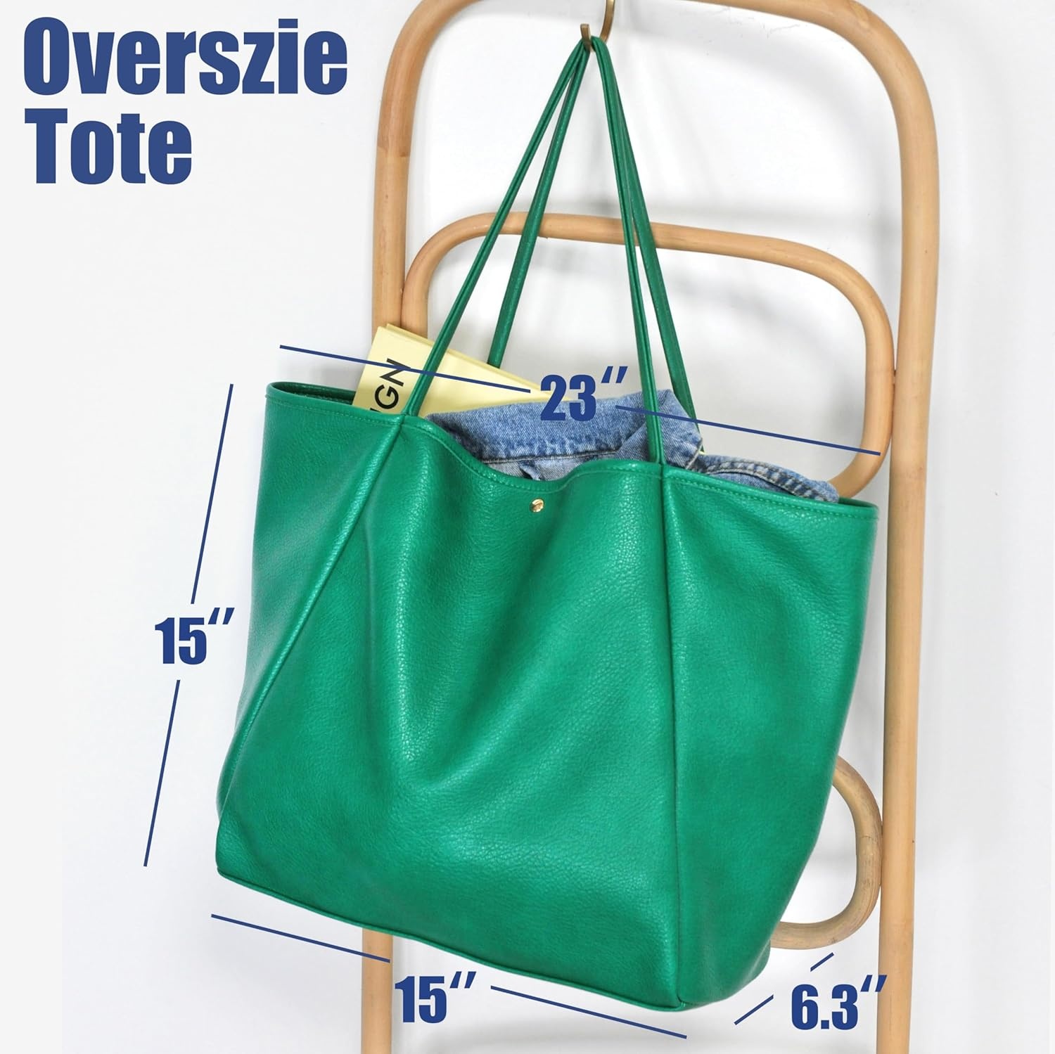 image:imageOversize Pu Leather Tote Women Weekender Bag Shopper Handbag Travel PurseUltramarine Green