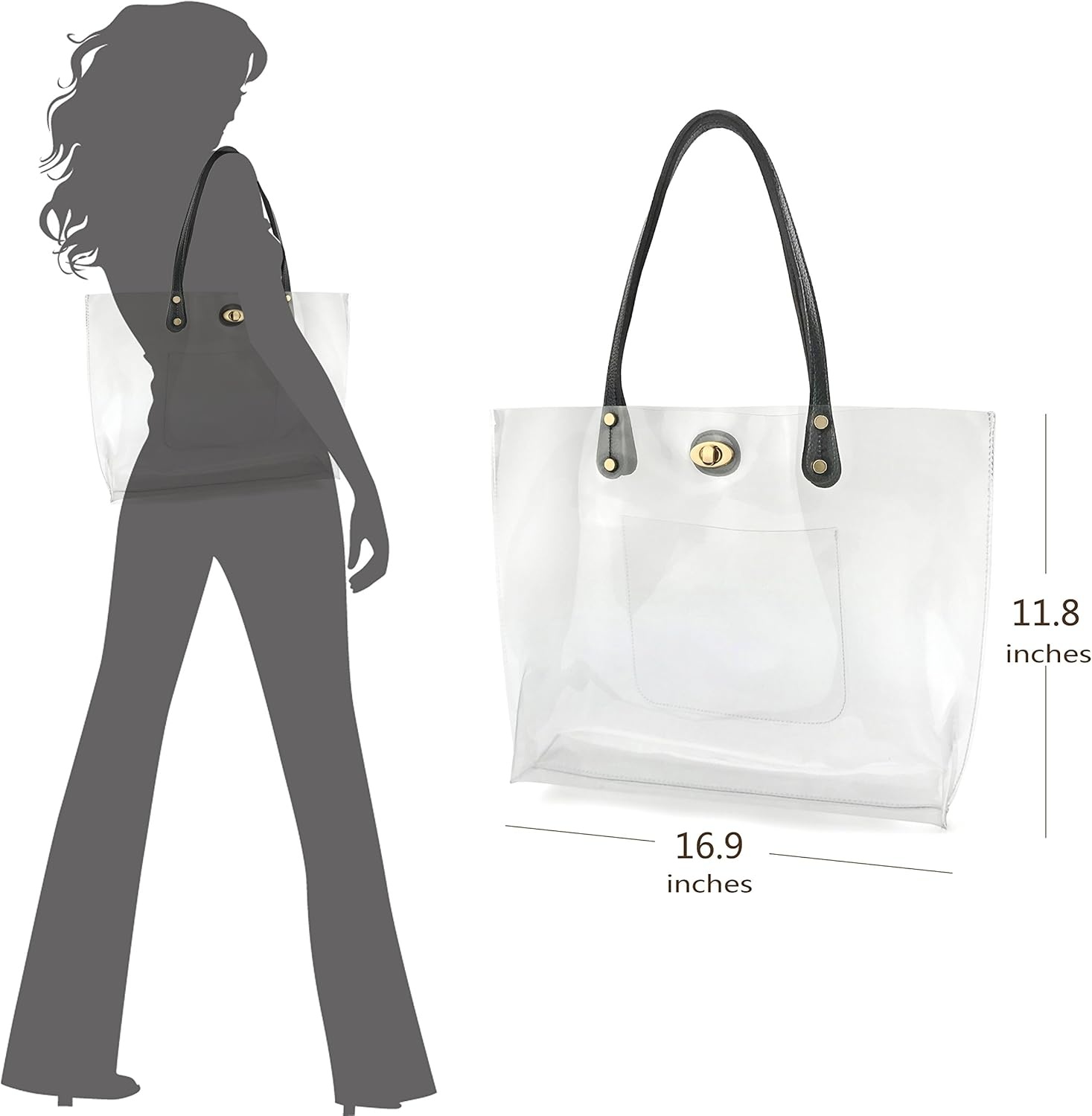 image:imagePVC Clear Womens Tote With Striped Zipper Clutch Weekender Shoulder Handbag Striped ZipperBlackwhite Stripes