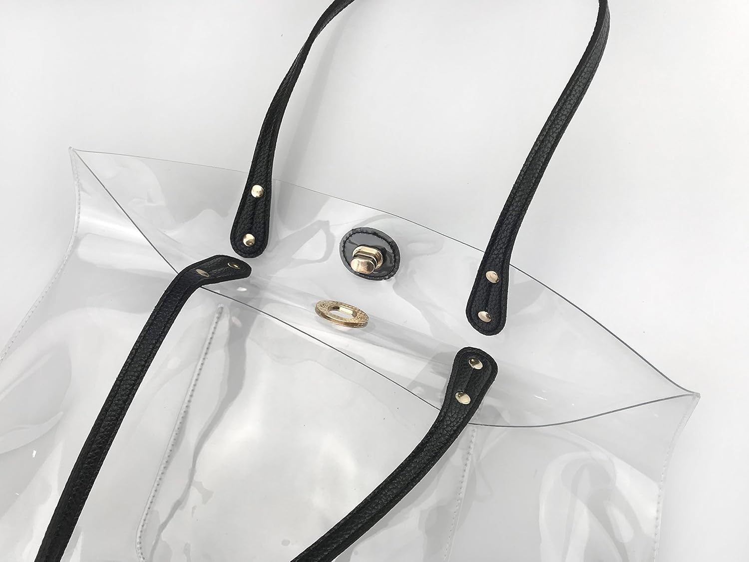 image:imagePVC Clear Womens Tote With Striped Zipper Clutch Weekender Shoulder Handbag Striped ZipperBlackwhite Stripes
