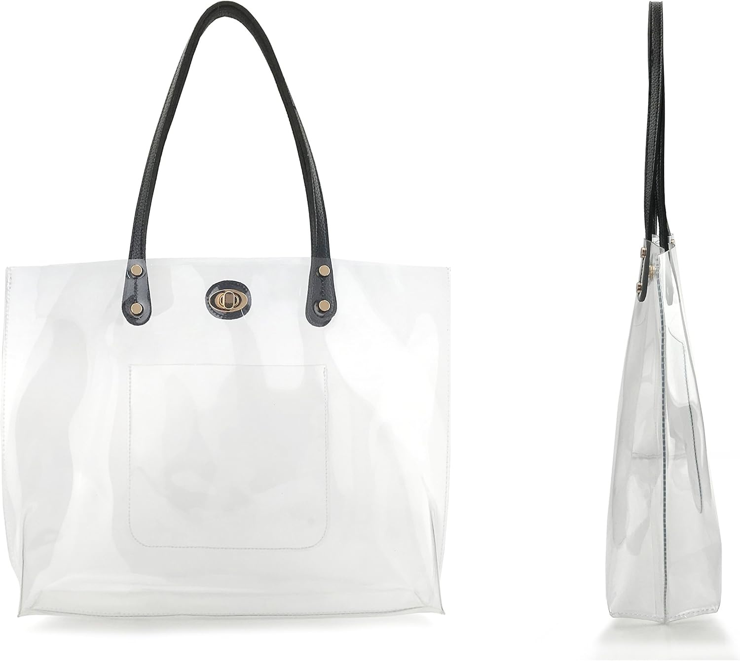 image:imagePVC Clear Womens Tote With Striped Zipper Clutch Weekender Shoulder Handbag Striped ZipperBlackwhite Stripes