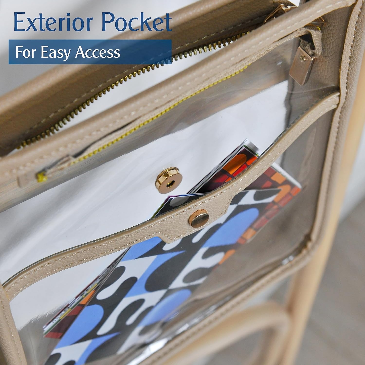 image:imageWomens Clear PVC Cross Body Bag Zipper Pocket Shoulder Bag with Vegan Leather Trim Stadium Approved Transparent Purse