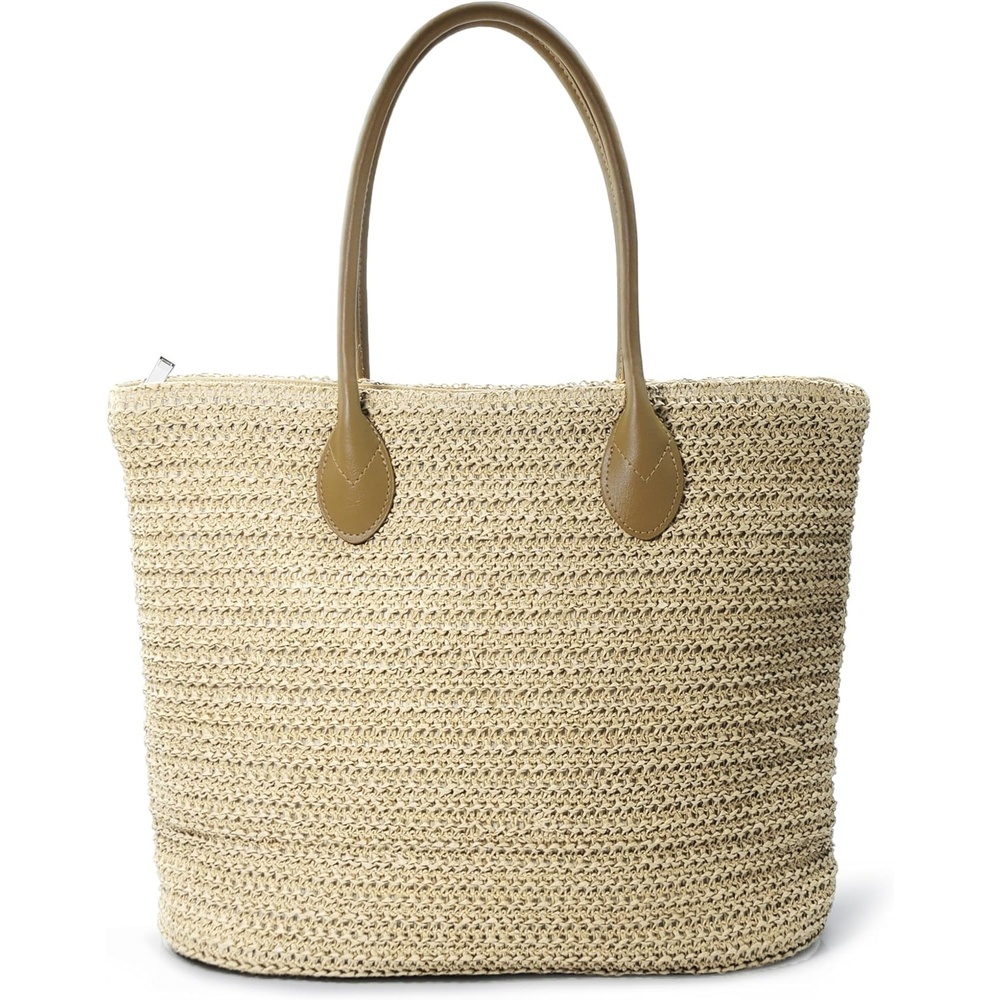 image:imageHOXIS Weekender Lightweight Synthetic Straw Shopper Tote Womens Shoulder HandbagBeige