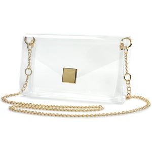 image:imageClear Clear Envelope Shoulder Bag Women PVC Transparent Clutch Chain Strap Cross Body Bag Stadium Approved Purse