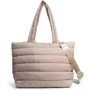 image:imageHOXIS Puffer Tote for Women Quilted Shoulder Handbag Lightweight Weekender Bag Purse for Work Travel Gym ShopNude