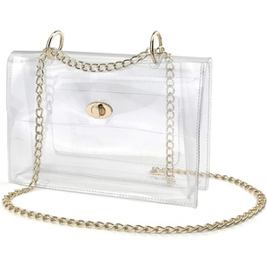 image:imageWomen Clear Flap Top Chain Shoulder Handbag with Turn Lock Minimalist Messenger Purse for Stadium Approved