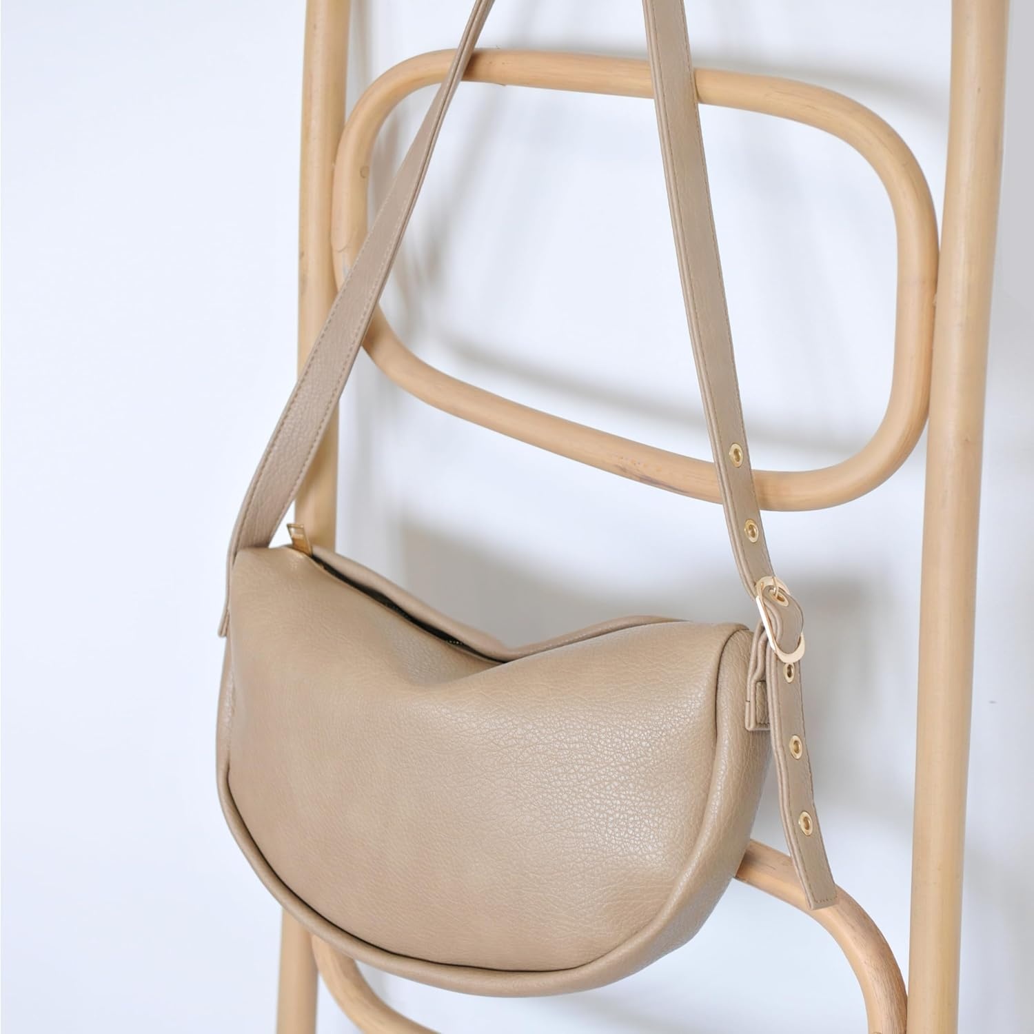 image:imageCrescent Crossbody Bag Hobo Sling Bag Women Vegan Leather Shoulder Handbag with Adjustable Strap Nude